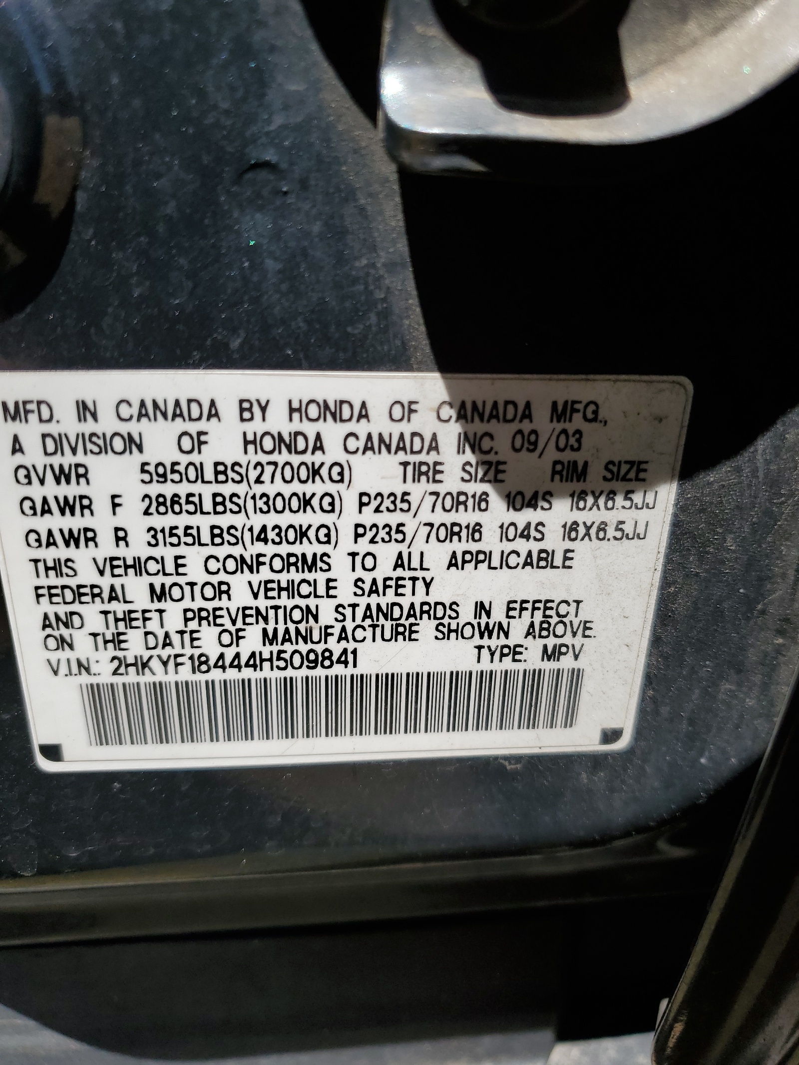 2HKYF18444H509841 2004 Honda Pilot Ex