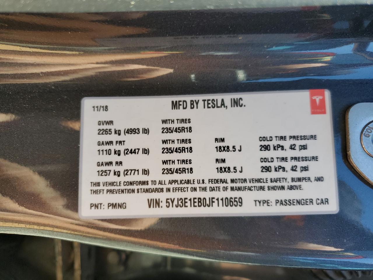 5YJ3E1EB0JF110659 2018 Tesla Model 3