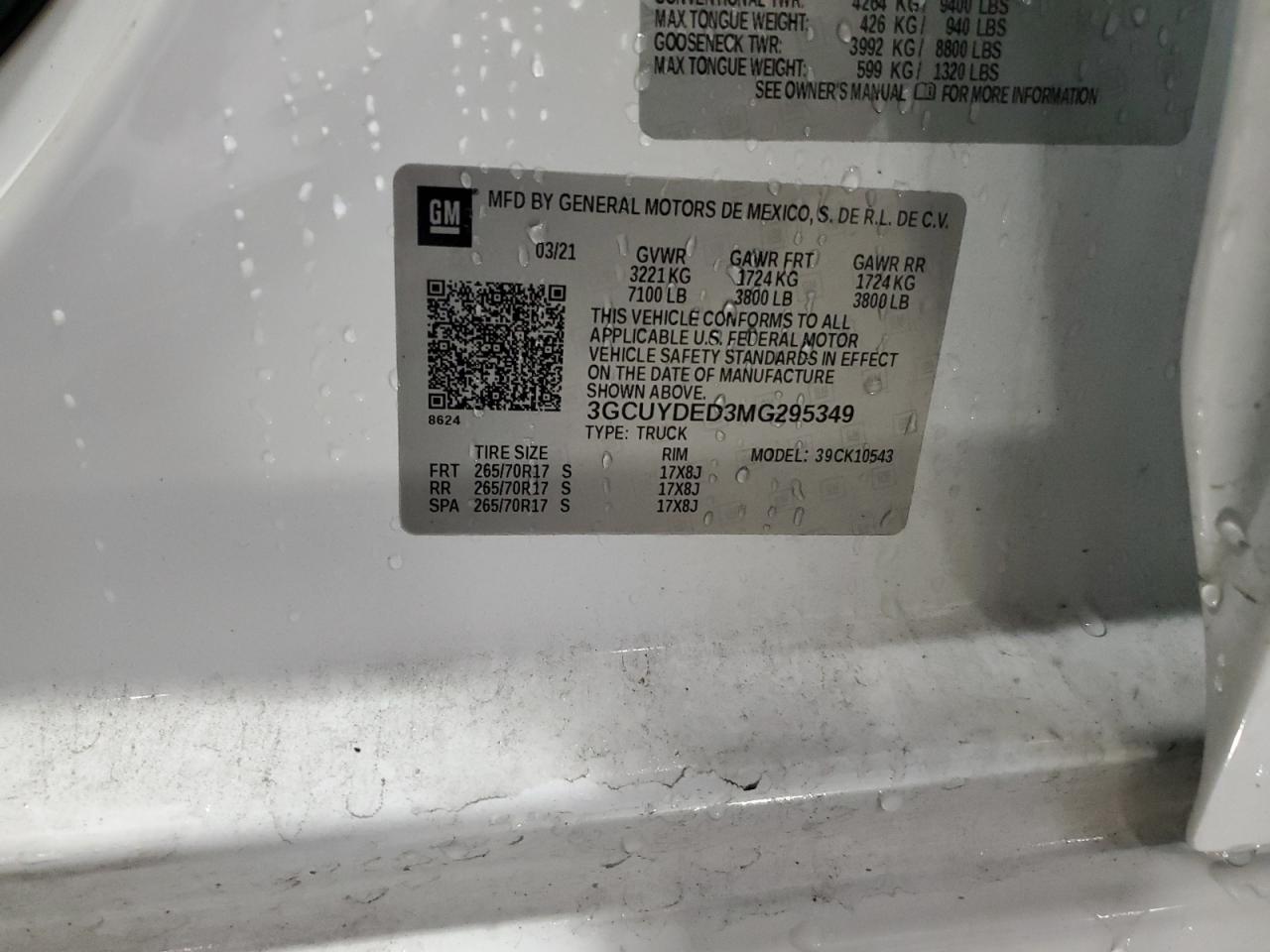2021 Chevrolet Silverado K1500 Lt VIN: 3GCUYDED3MG295349 Lot: 62678564