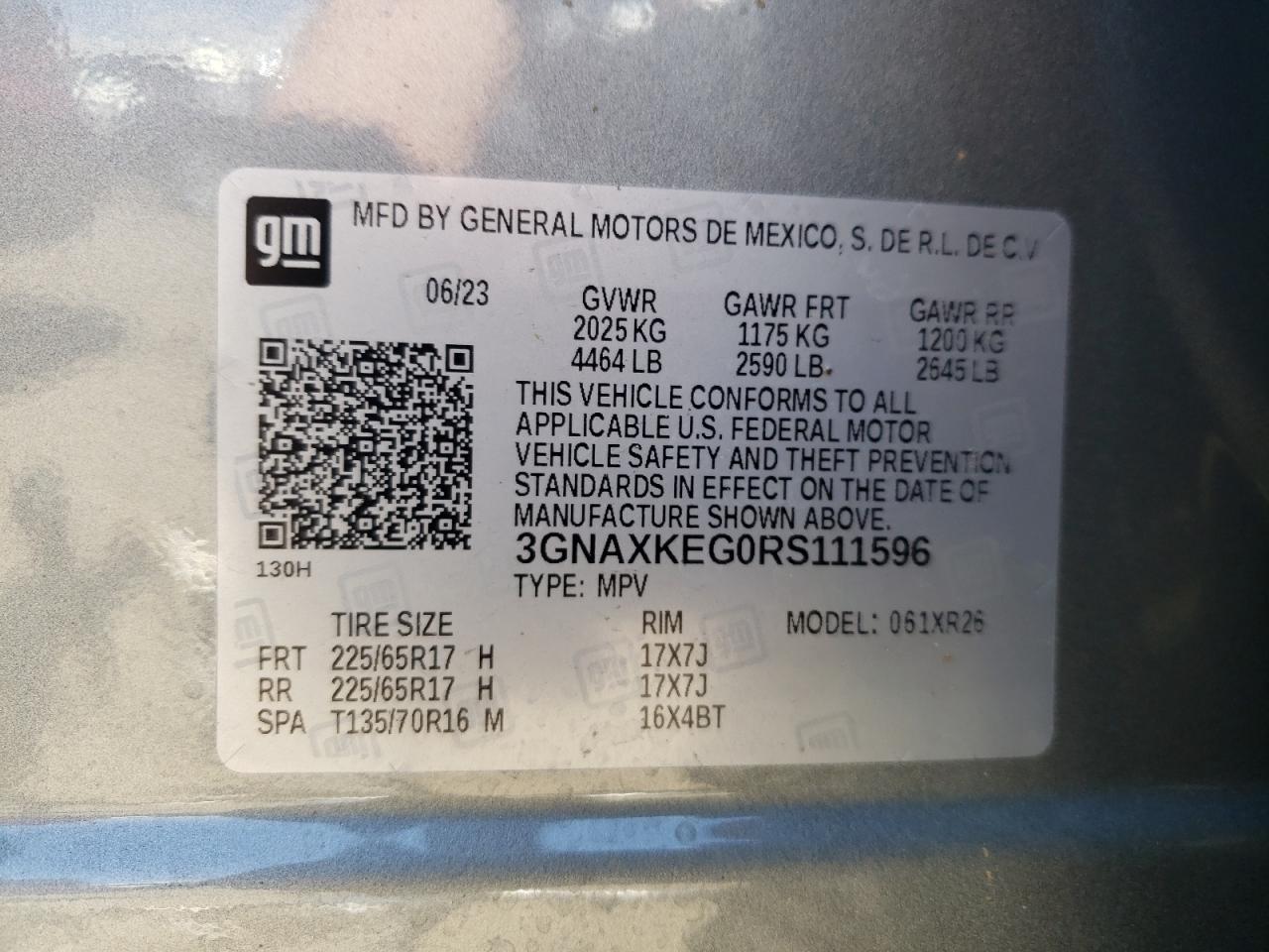 2024 Chevrolet Equinox Lt VIN: 3GNAXKEG0RS111596 Lot: 62504774