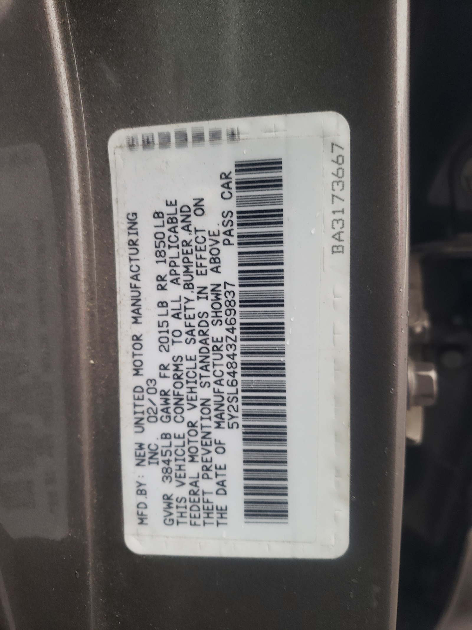 5Y2SL64843Z469837 2003 Pontiac Vibe