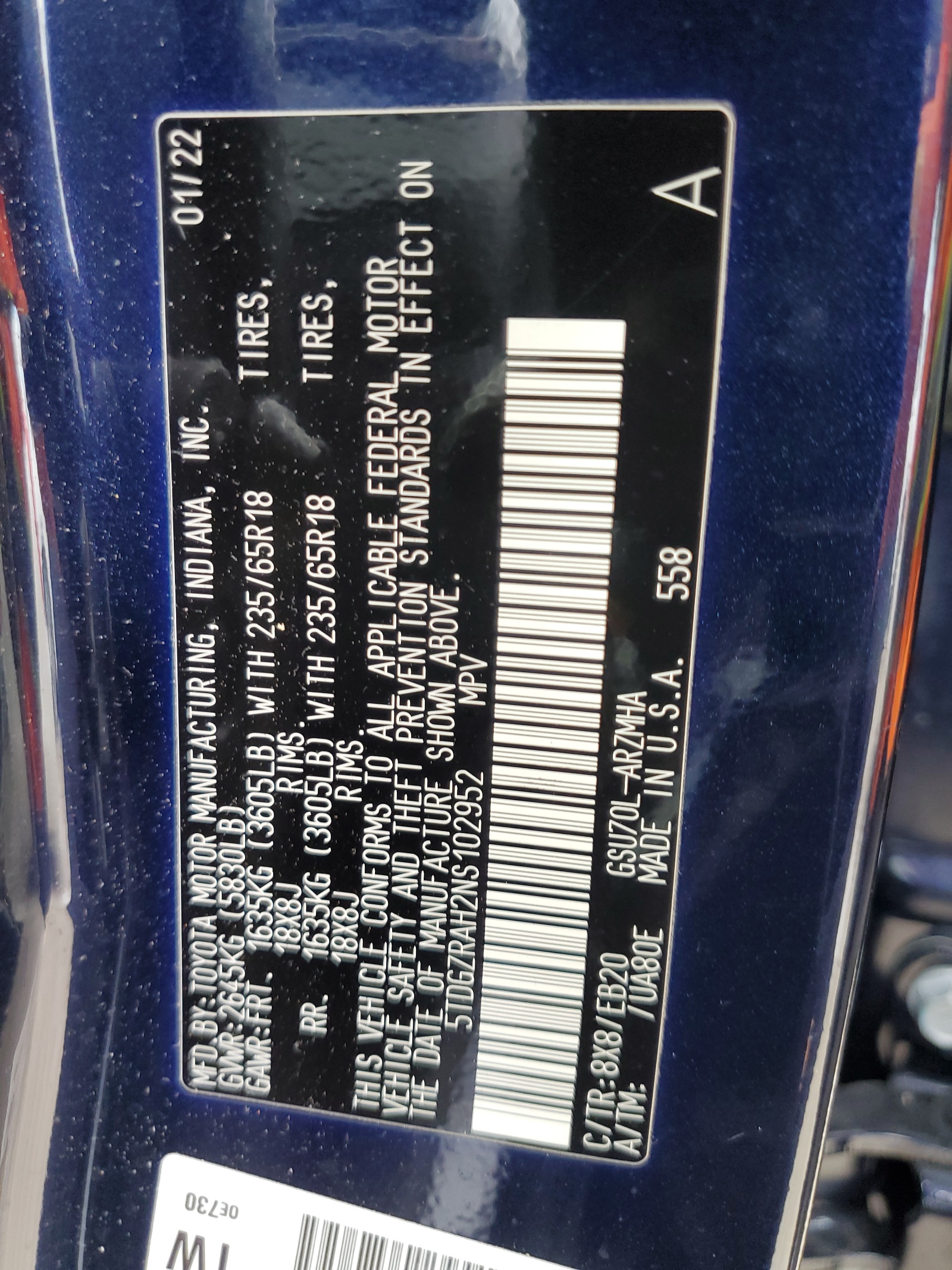 5TDGZRAH2NS102952 2022 Toyota Highlander Xle