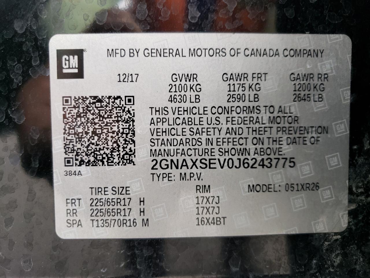 2018 Chevrolet Equinox Lt VIN: 2GNAXSEV0J6243775 Lot: 62697284