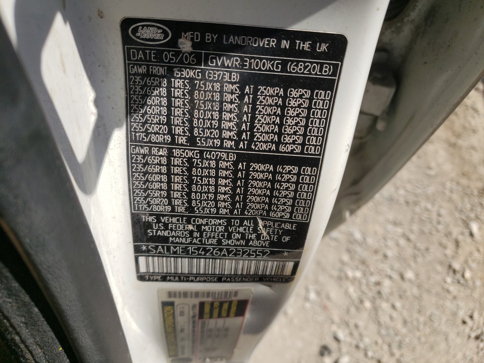 SALME15426A232552 2006 Land Rover Range Rover Hse