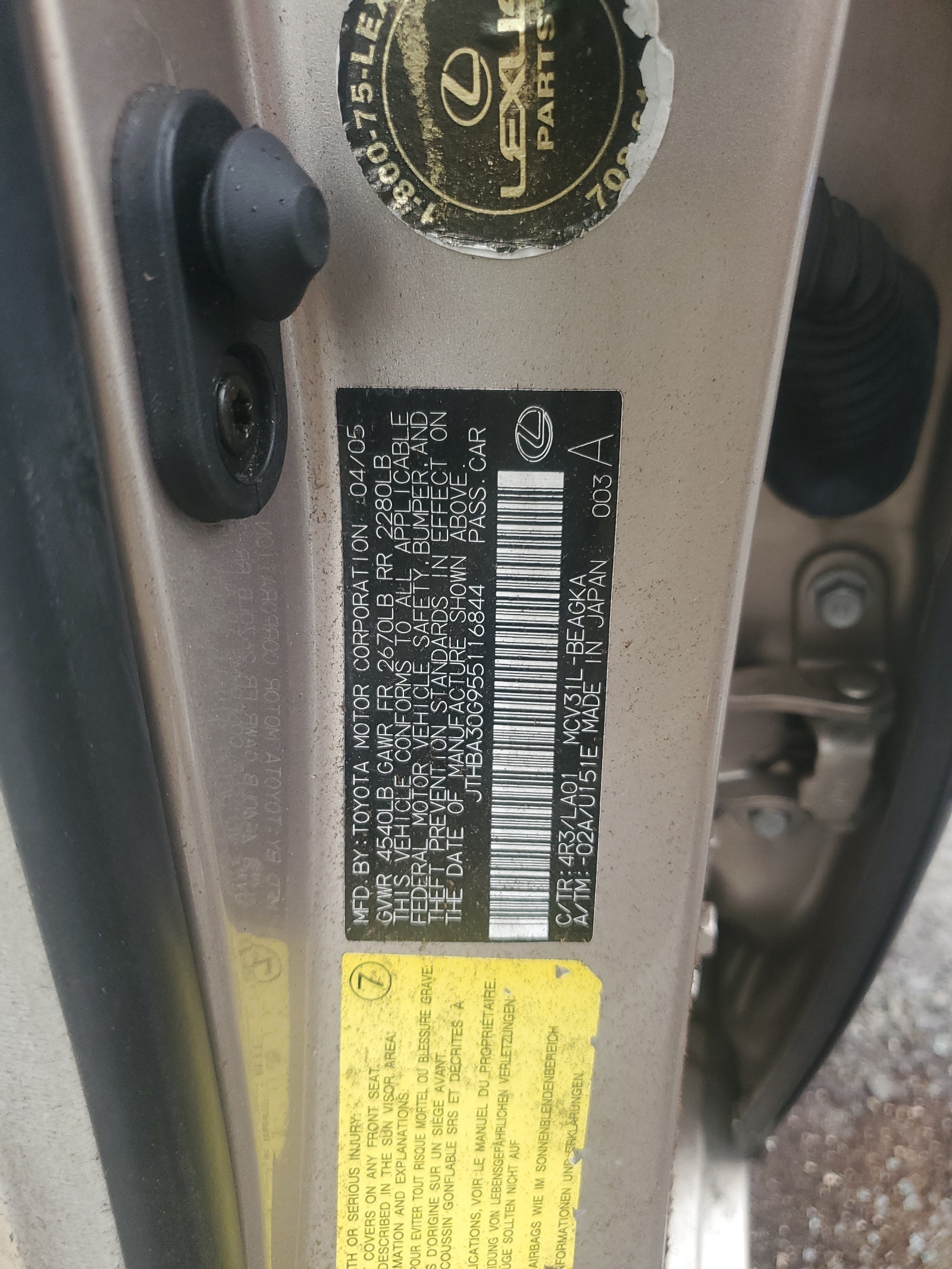 JTHBA30G955116844 2005 Lexus Es 330