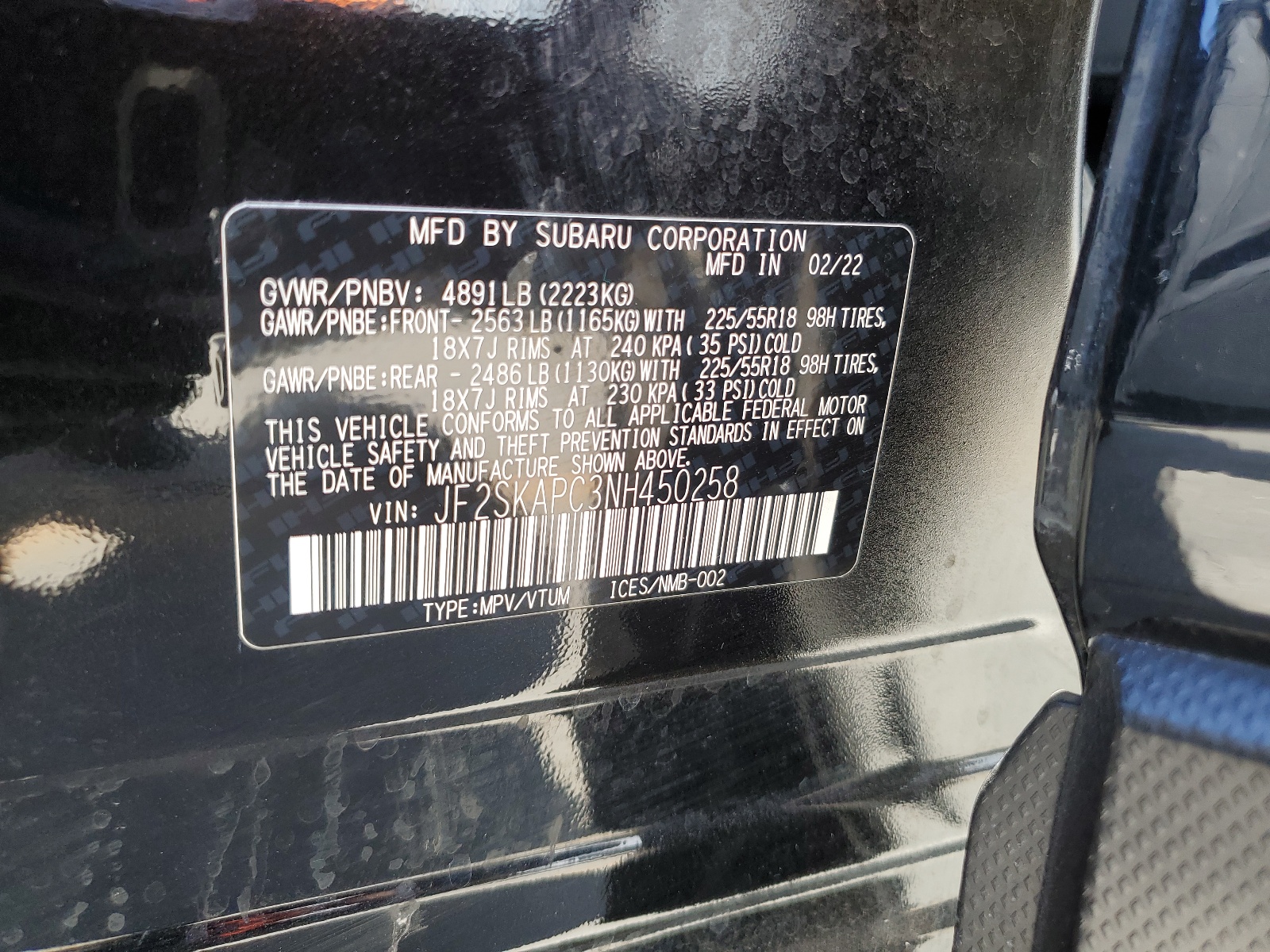 JF2SKAPC3NH450258 2022 Subaru Forester Limited