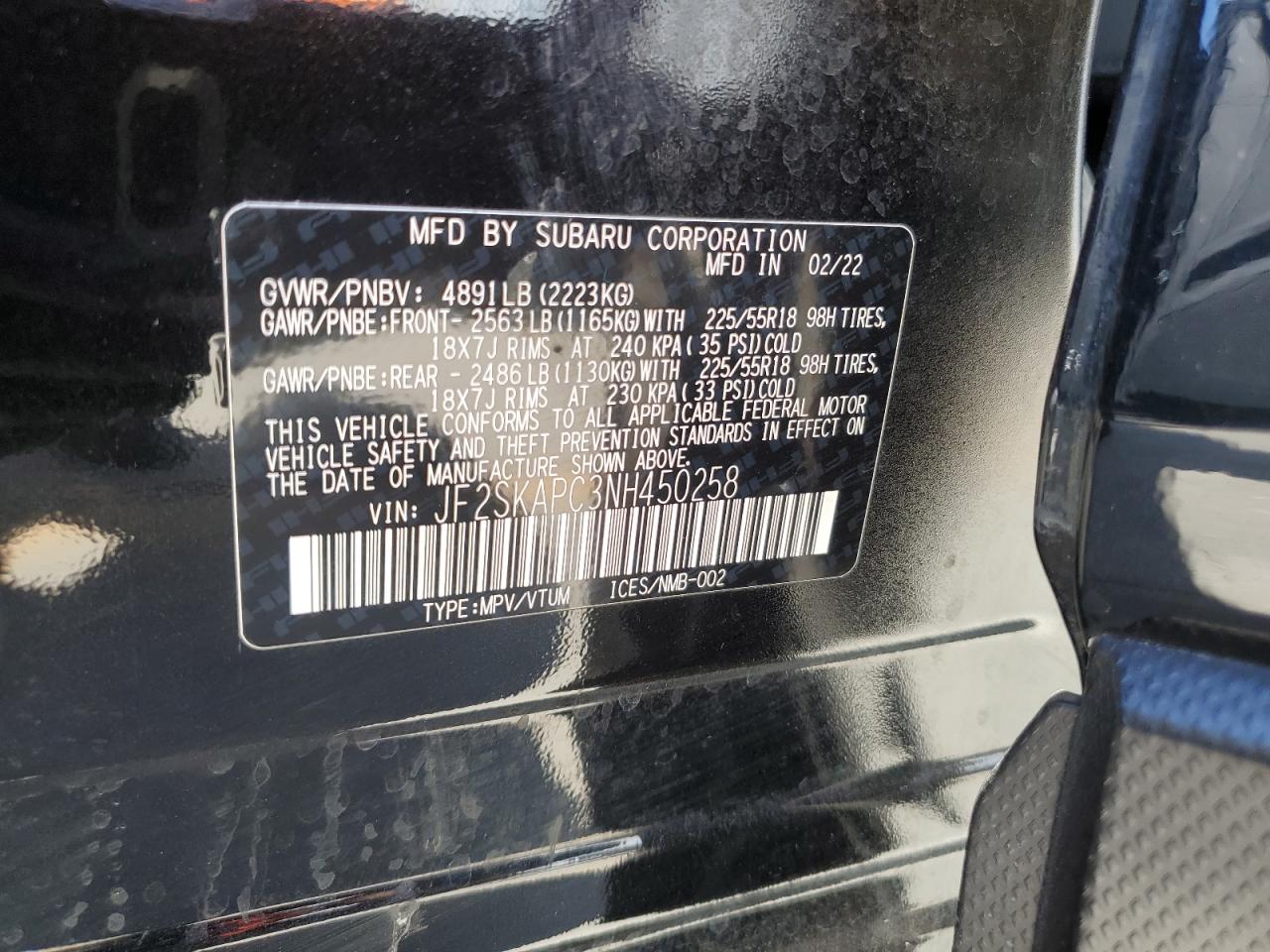 2022 Subaru Forester Limited VIN: JF2SKAPC3NH450258 Lot: 64104814
