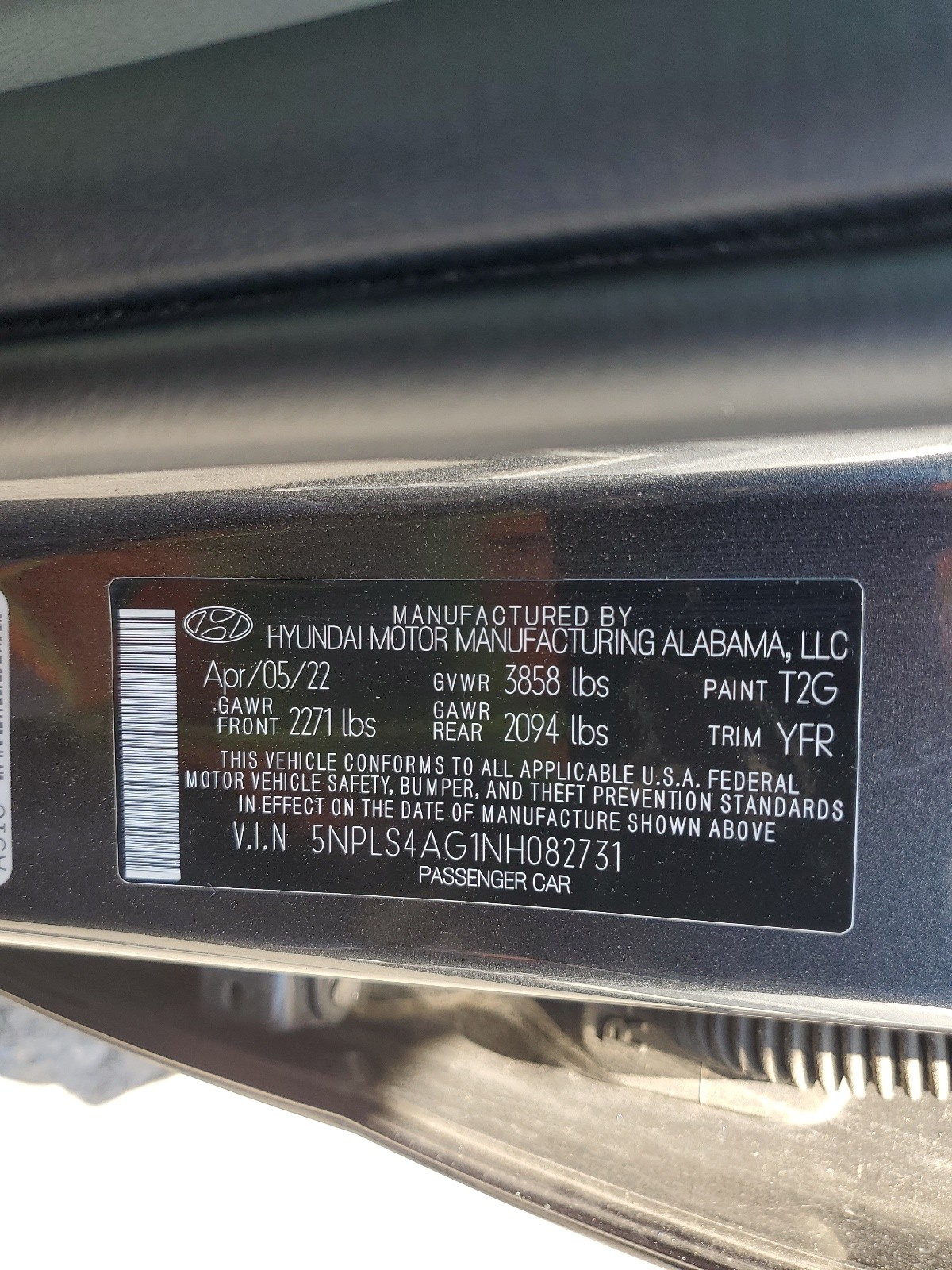 5NPLS4AG1NH082731 2022 Hyundai Elantra Sel