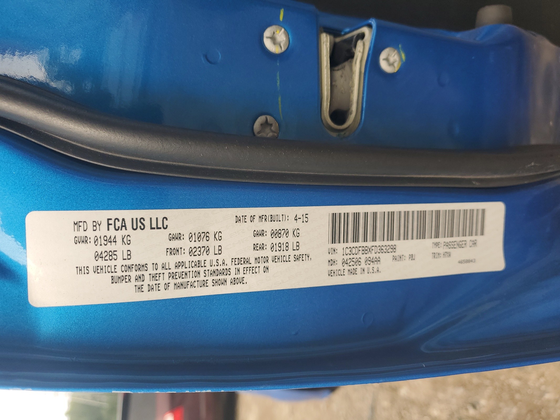 1C3CDFBBXFD363298 2015 Dodge Dart Sxt