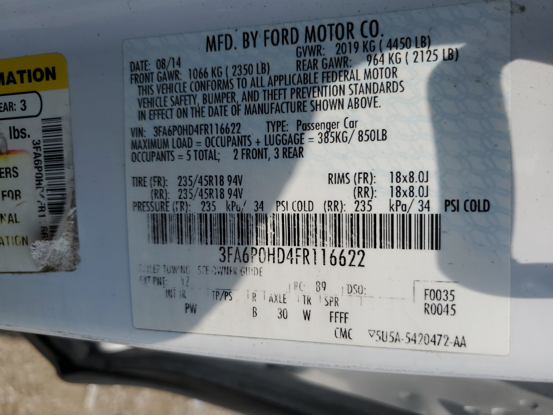 3FA6P0HD4FR116622 2015 Ford Fusion Se
