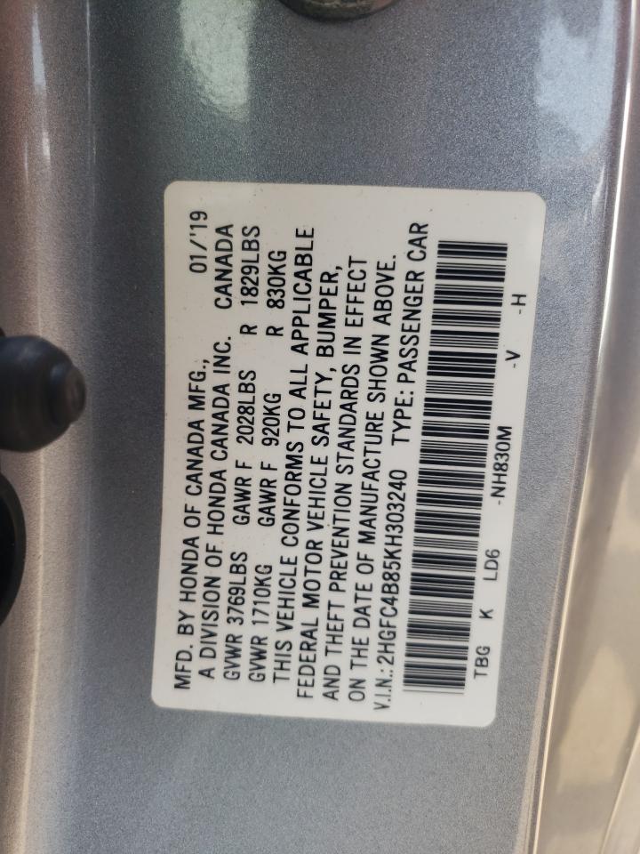 2HGFC4B85KH303240 2019 Honda Civic Sport