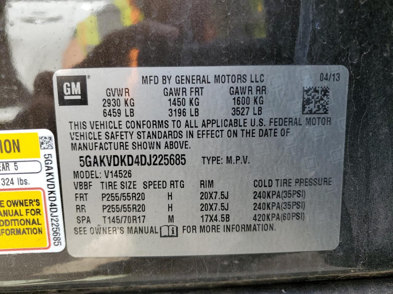 2013 Buick Enclave VIN: 5GAKVDKD4DJ225685 Lot: 62460884