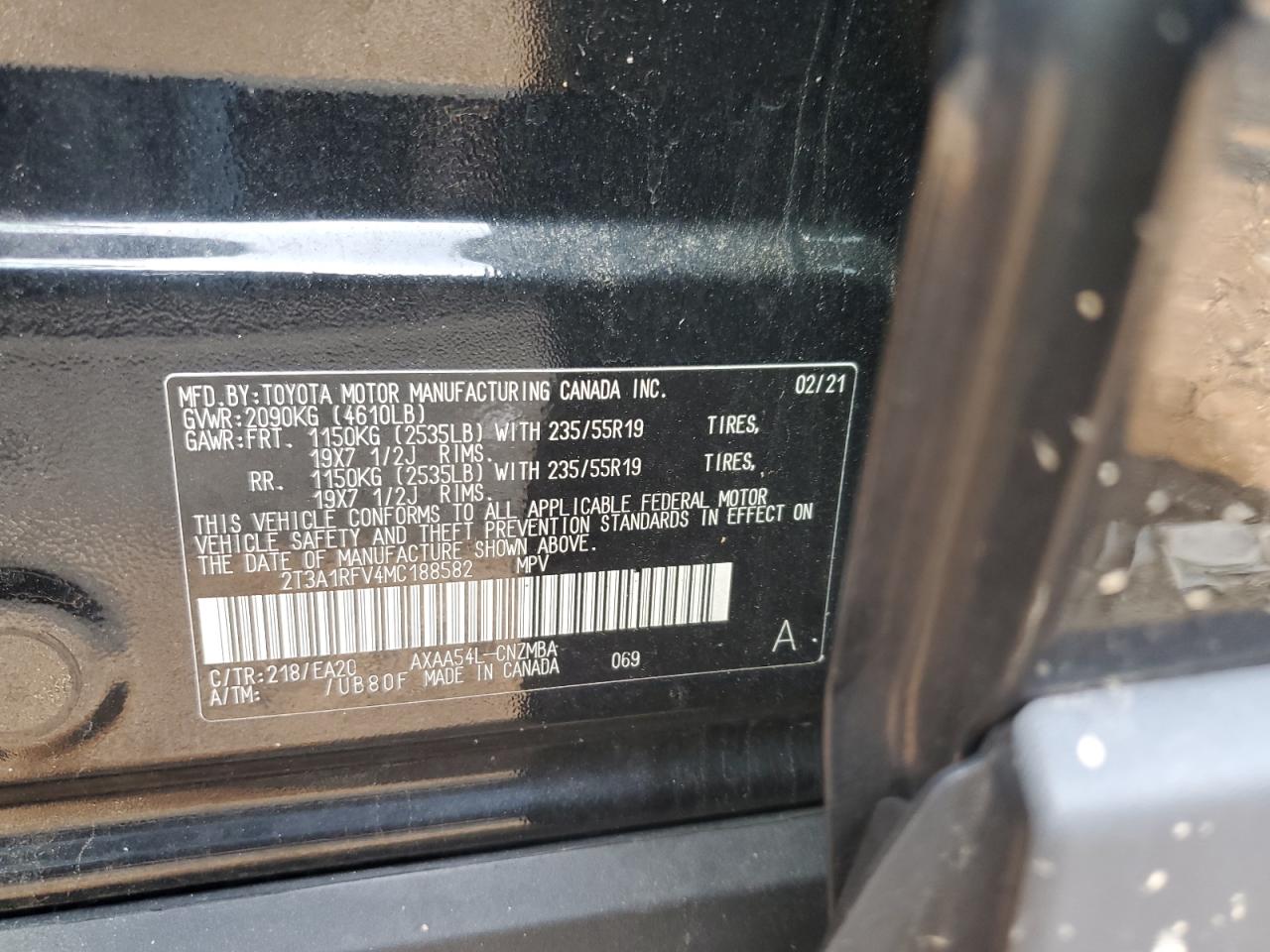 2021 Toyota Rav4 Xle Premium VIN: 2T3A1RFV4MC188582 Lot: 64929094