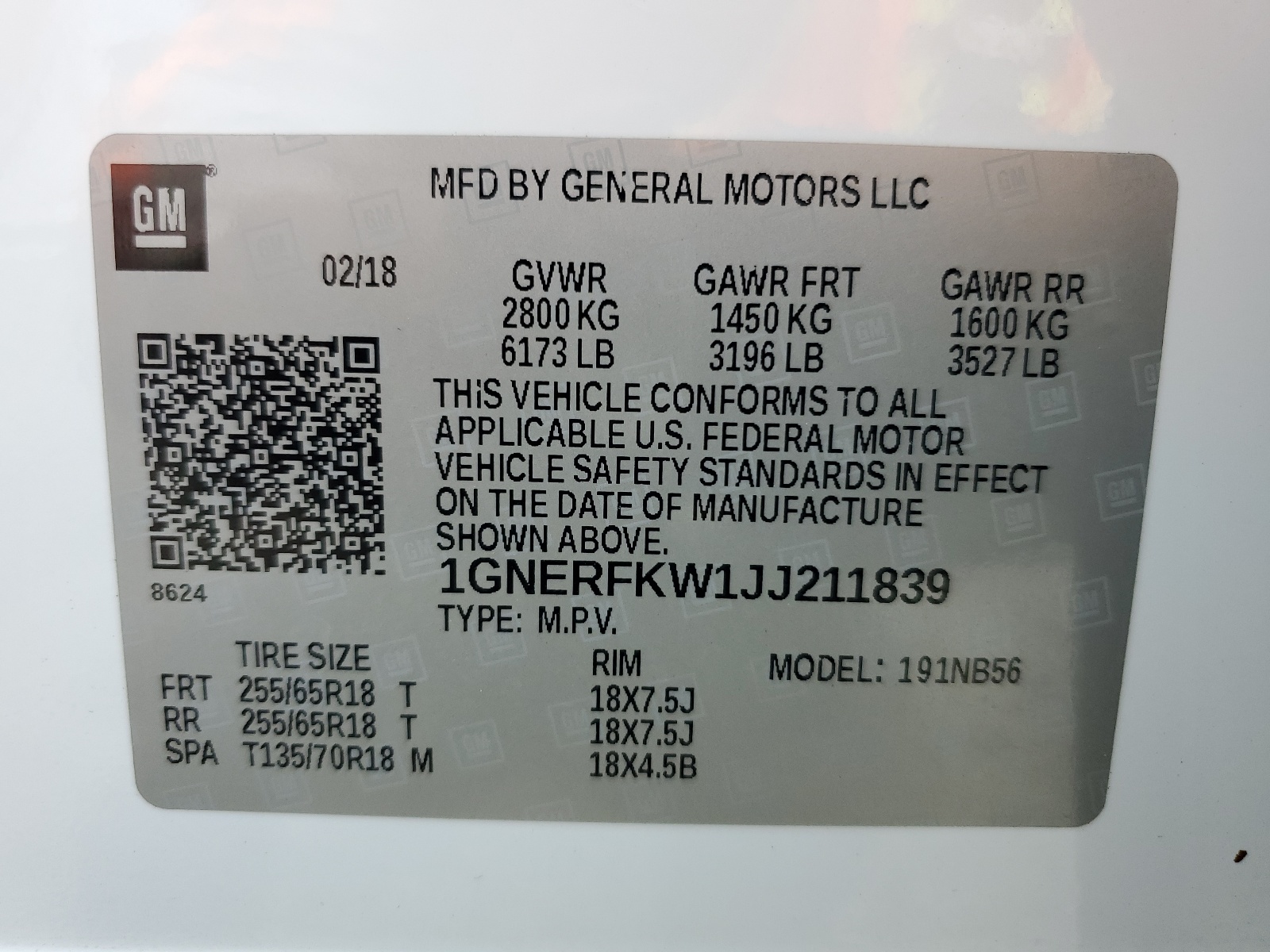 1GNERFKW1JJ211839 2018 Chevrolet Traverse Ls