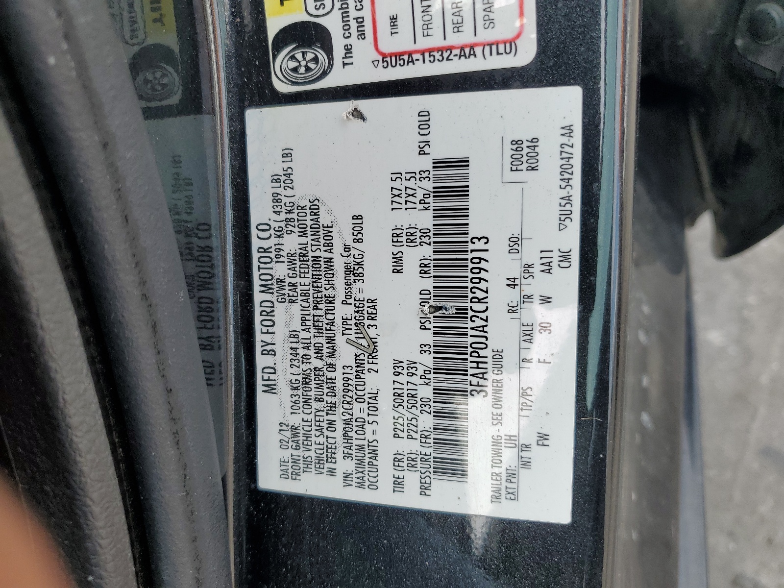 3FAHP0JA2CR299913 2012 Ford Fusion Sel