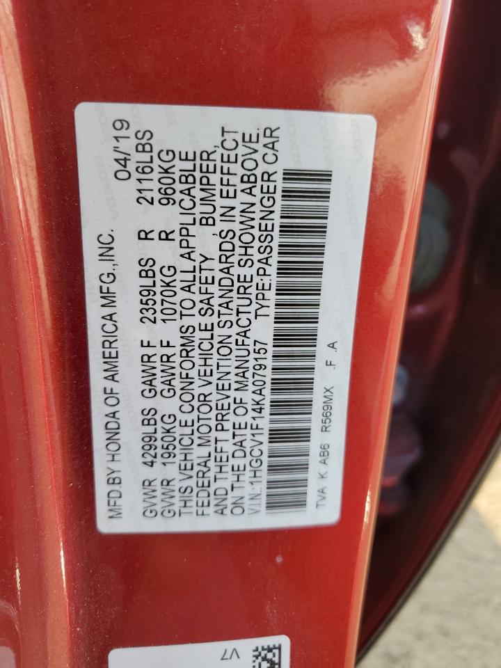 1HGCV1F14KA079157 2019 Honda Accord Lx