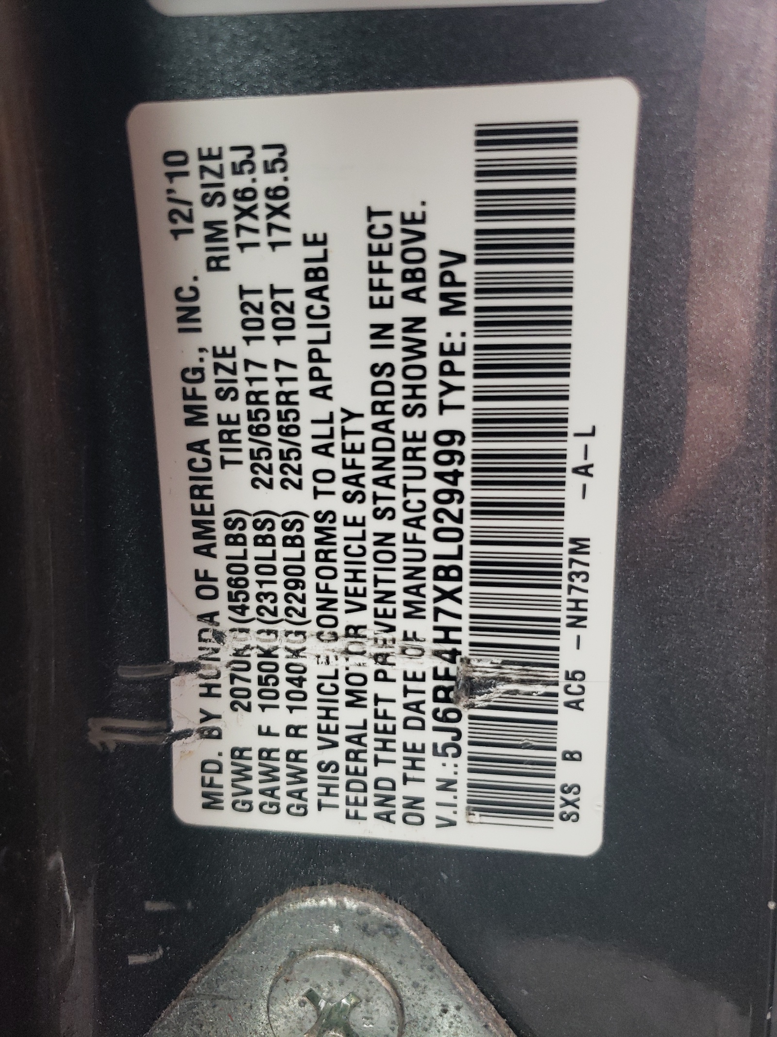 5J6RE4H7XBL029499 2011 Honda Cr-V Exl