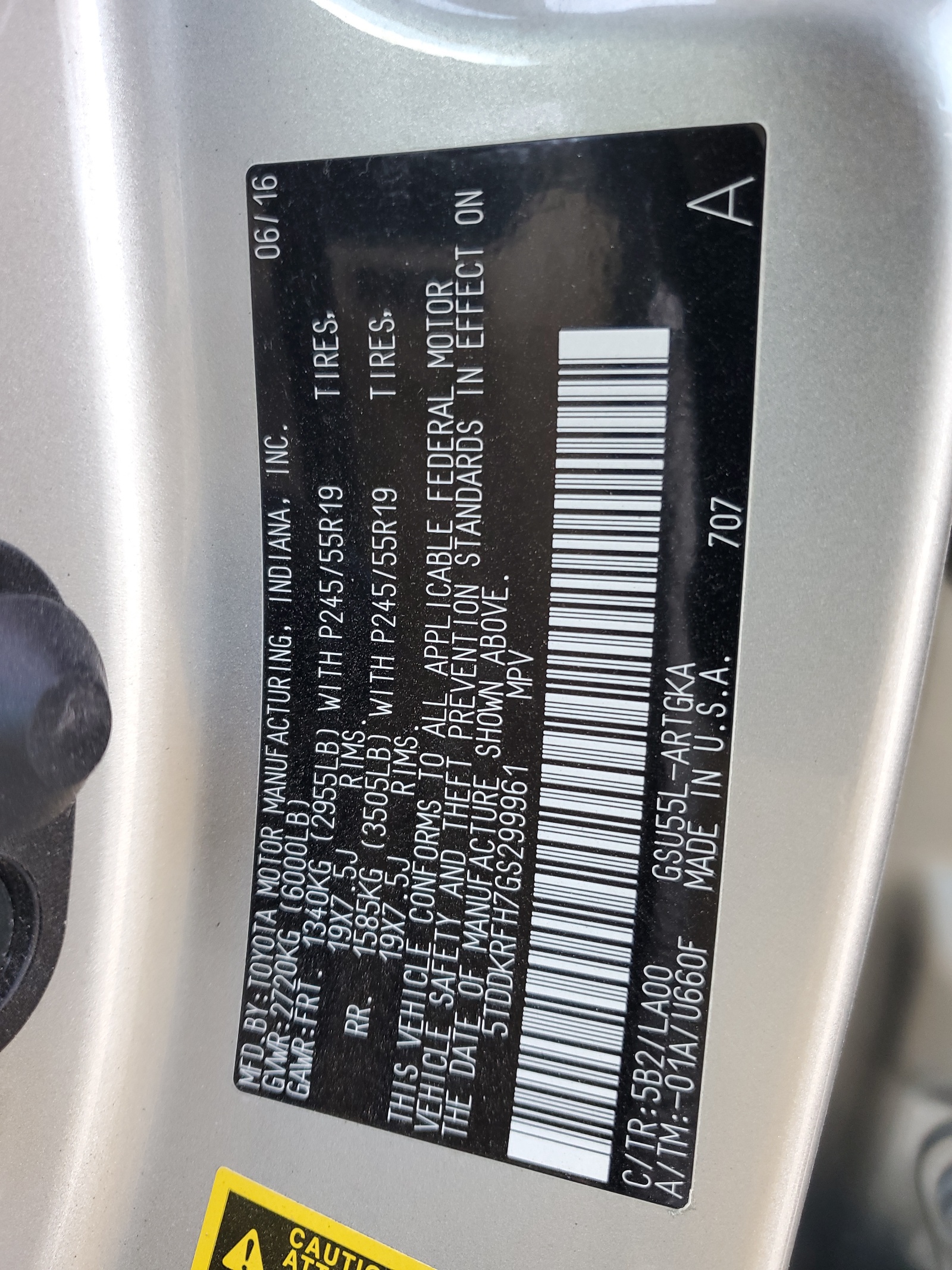 5TDDKRFH7GS299961 2016 Toyota Highlander Limited