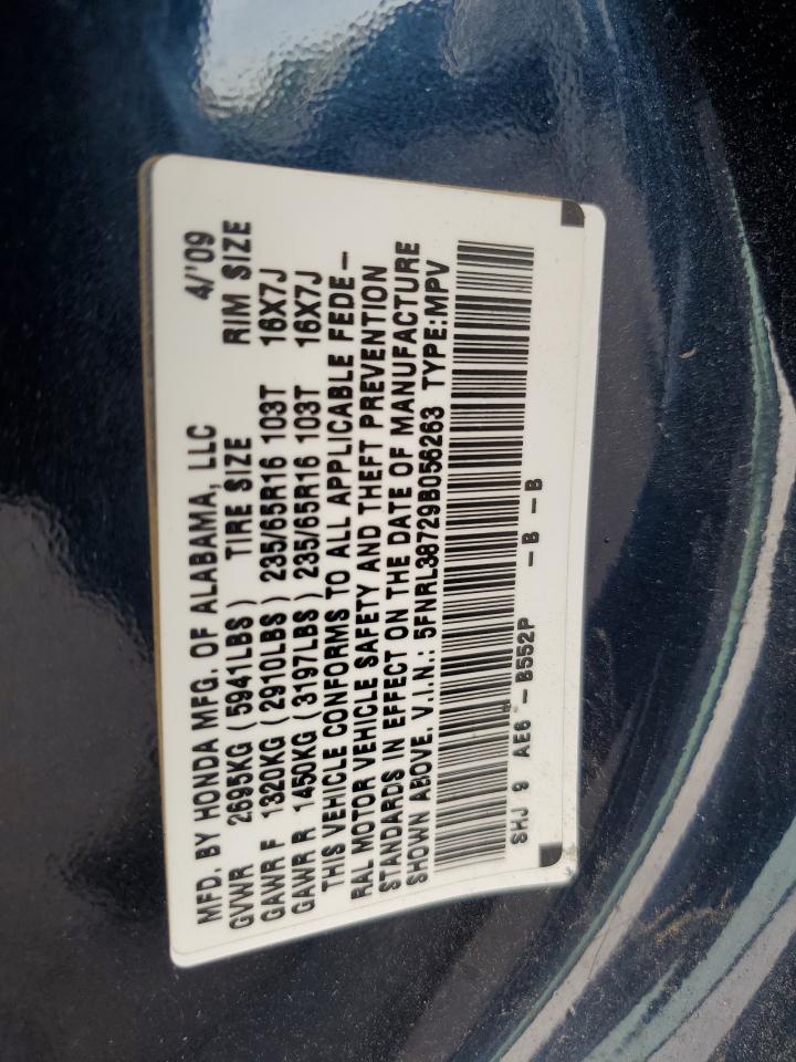 2009 Honda Odyssey Exl VIN: 5FNRL38729B056263 Lot: 62915934