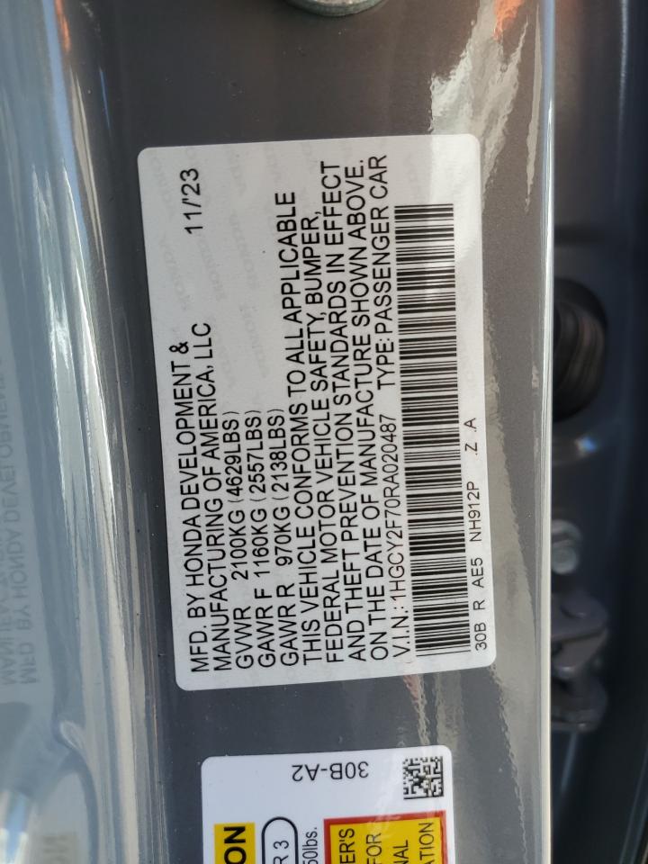 2024 Honda Accord Hybrid Sport-L VIN: 1HGCY2F70RA020487 Lot: 59296464