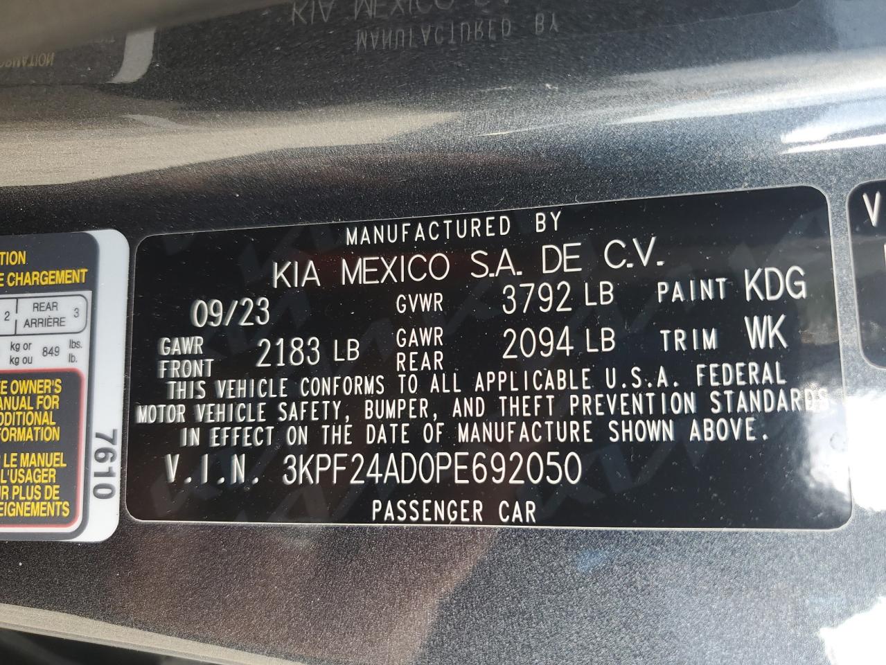 3KPF24AD0PE692050 2023 Kia Forte Lx