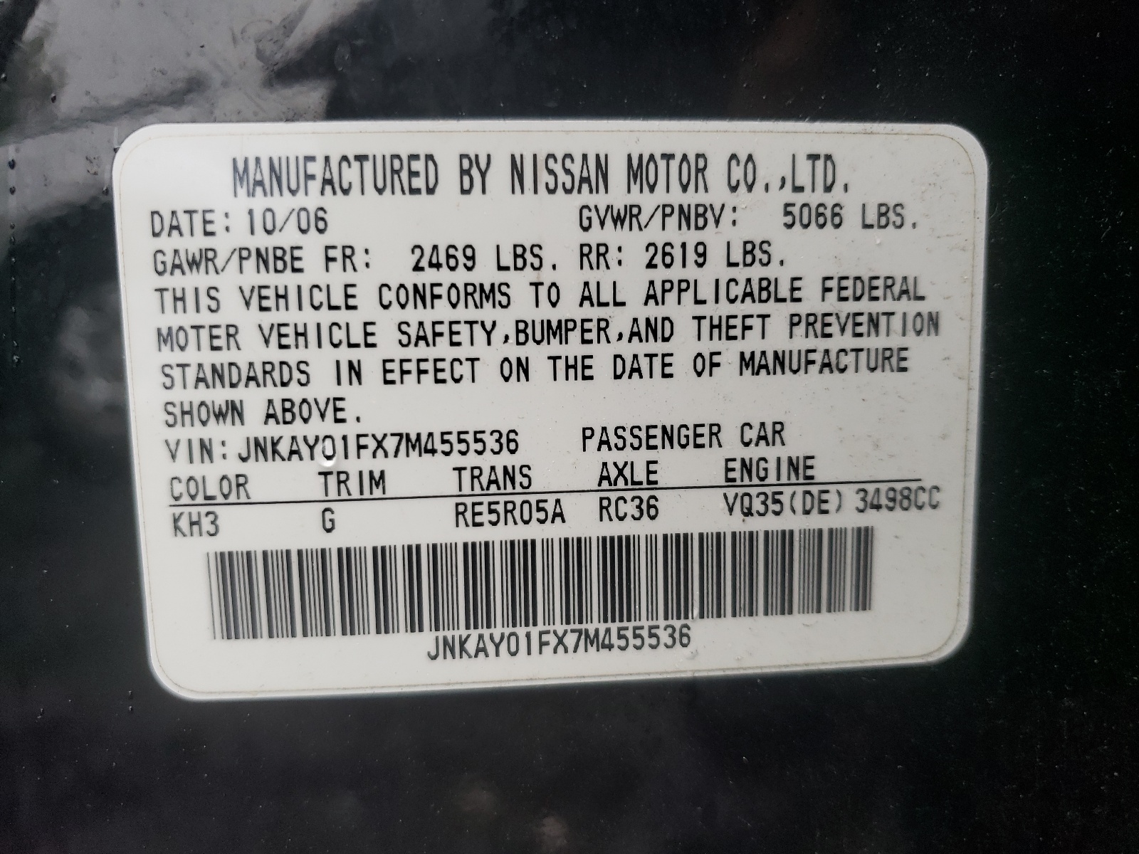 JNKAY01FX7M455536 2007 Infiniti M35 Base