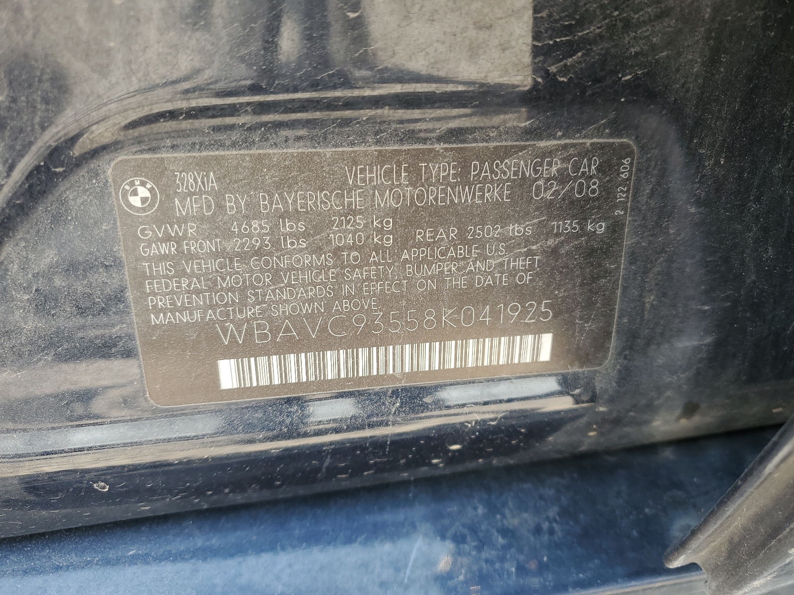 WBAVC93558K041925 2008 BMW 328 Xi