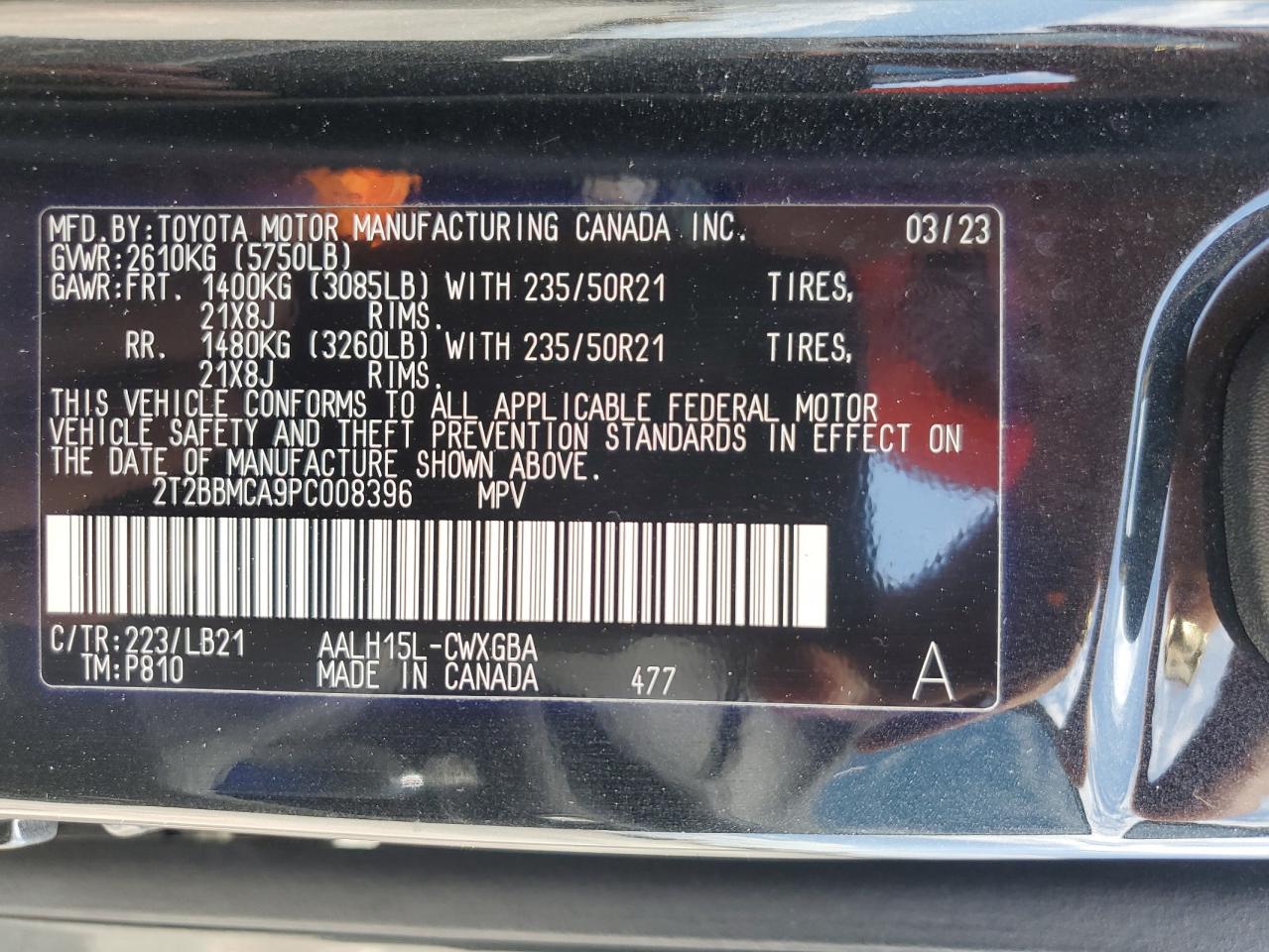 2023 Lexus Rx 350H Base VIN: 2T2BBMCA9PC008396 Lot: 63617744