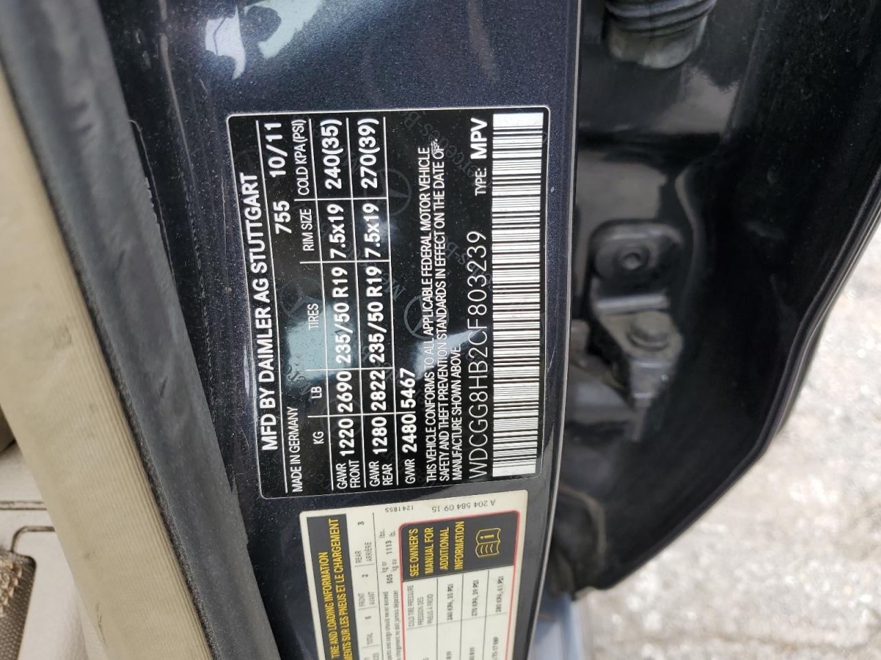 2012 Mercedes-Benz Glk 350 4Matic VIN: WDCGG8HB2CF803239 Lot: 63341044