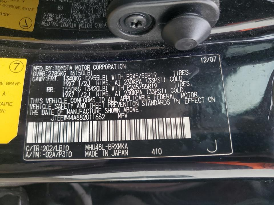 JTEEW44A882011662 2008 Toyota Highlander Hybrid Limited