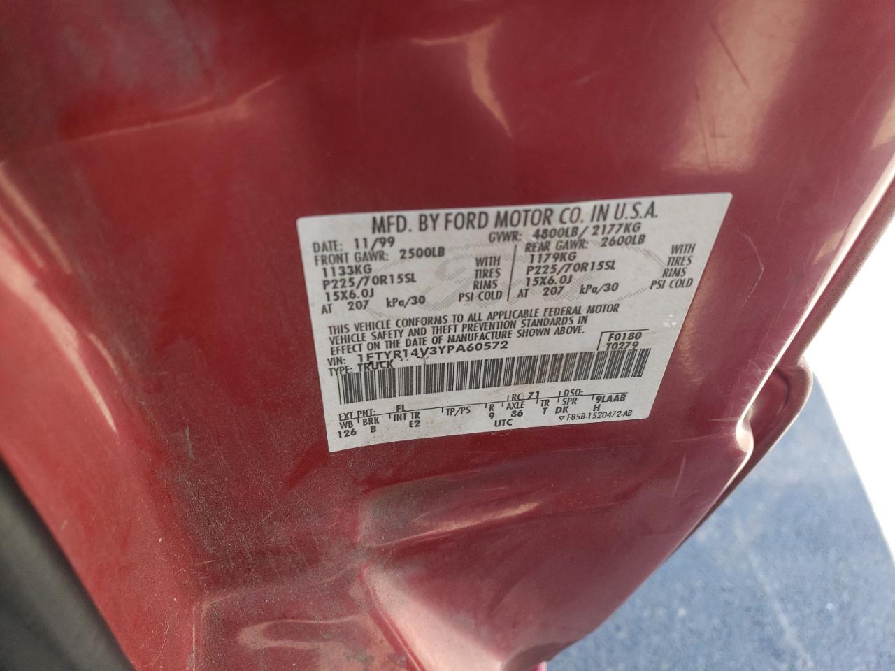 2000 Ford Ranger Super Cab VIN: 1FTYR14V3YPA60572 Lot: 63270694