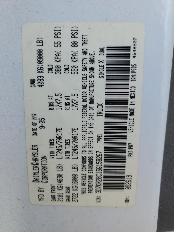 2006 Dodge Ram 2500 St VIN: 3D7KR28C16G158267 Lot: 61929574
