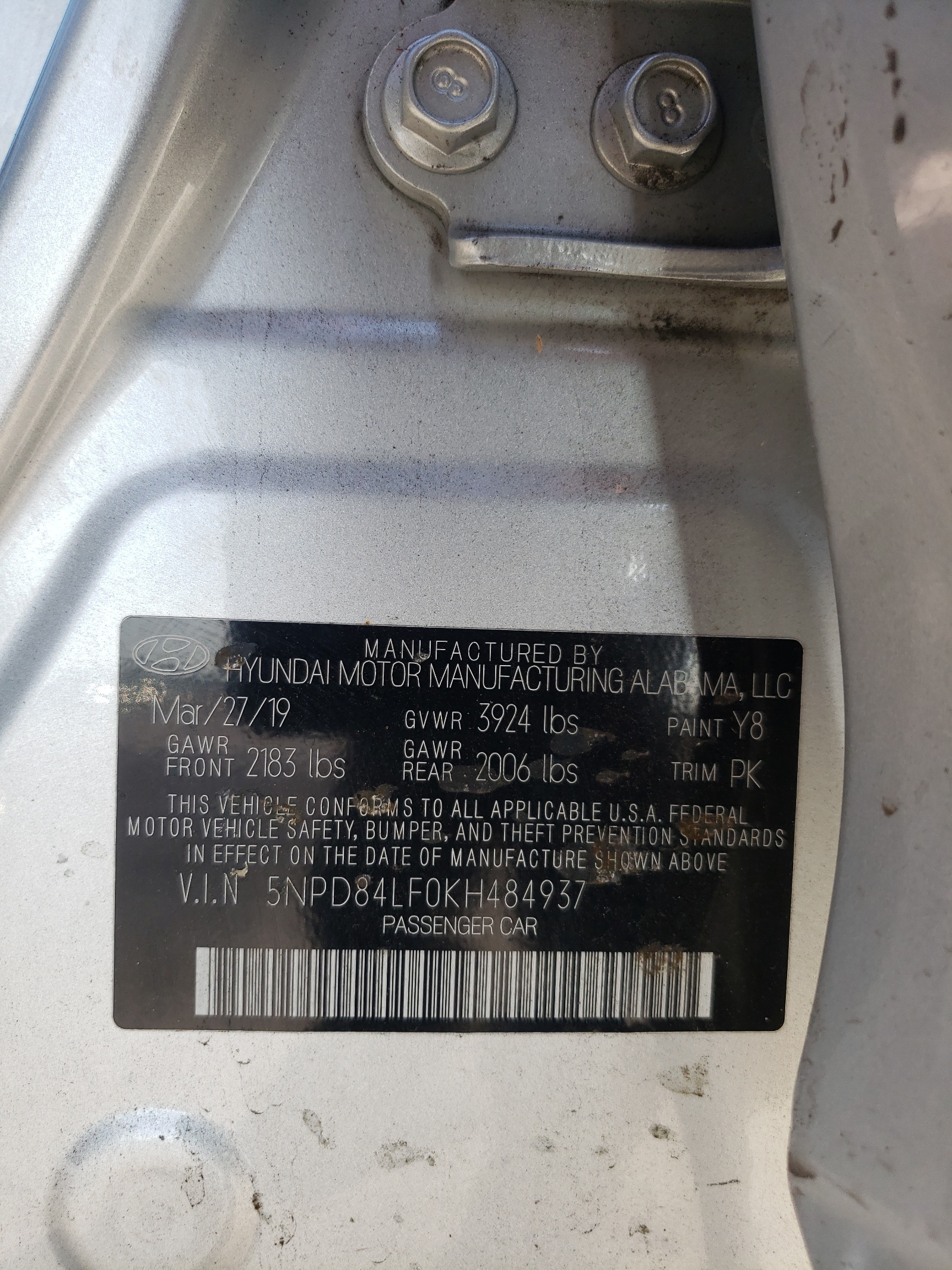 5NPD84LF0KH484937 2019 Hyundai Elantra Sel