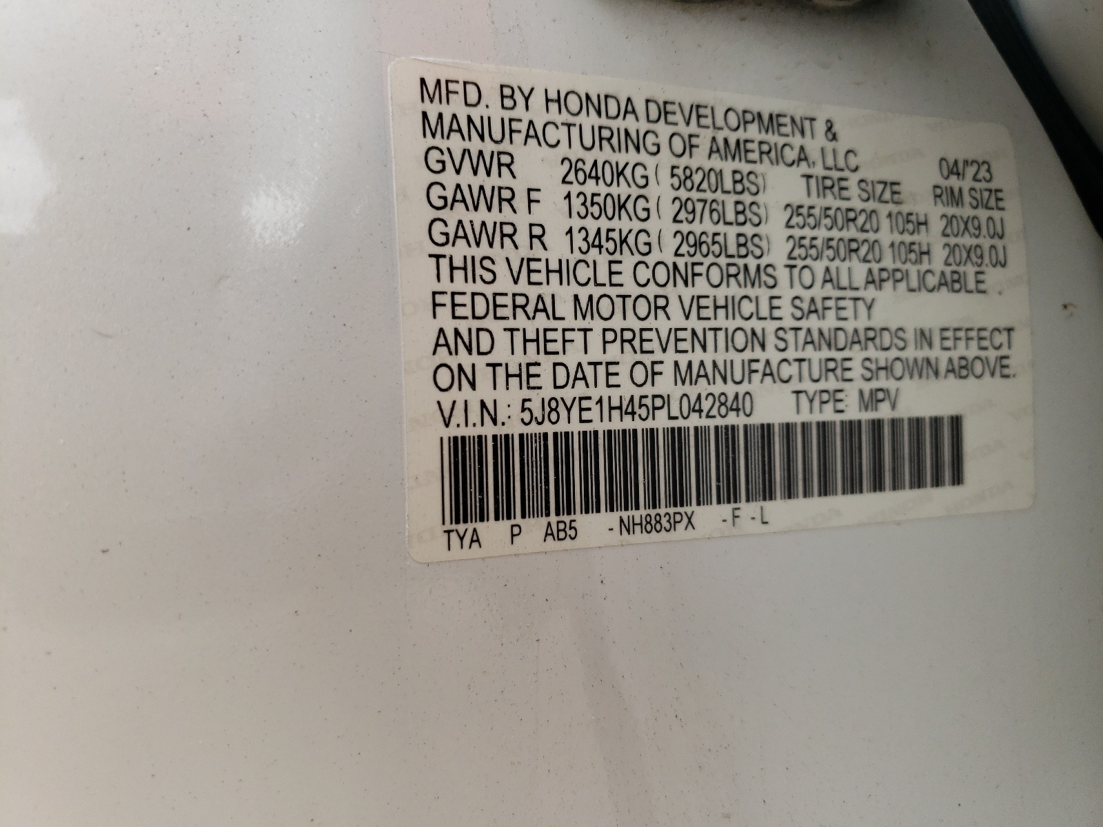 5J8YE1H45PL042840 2023 Acura Mdx Technology