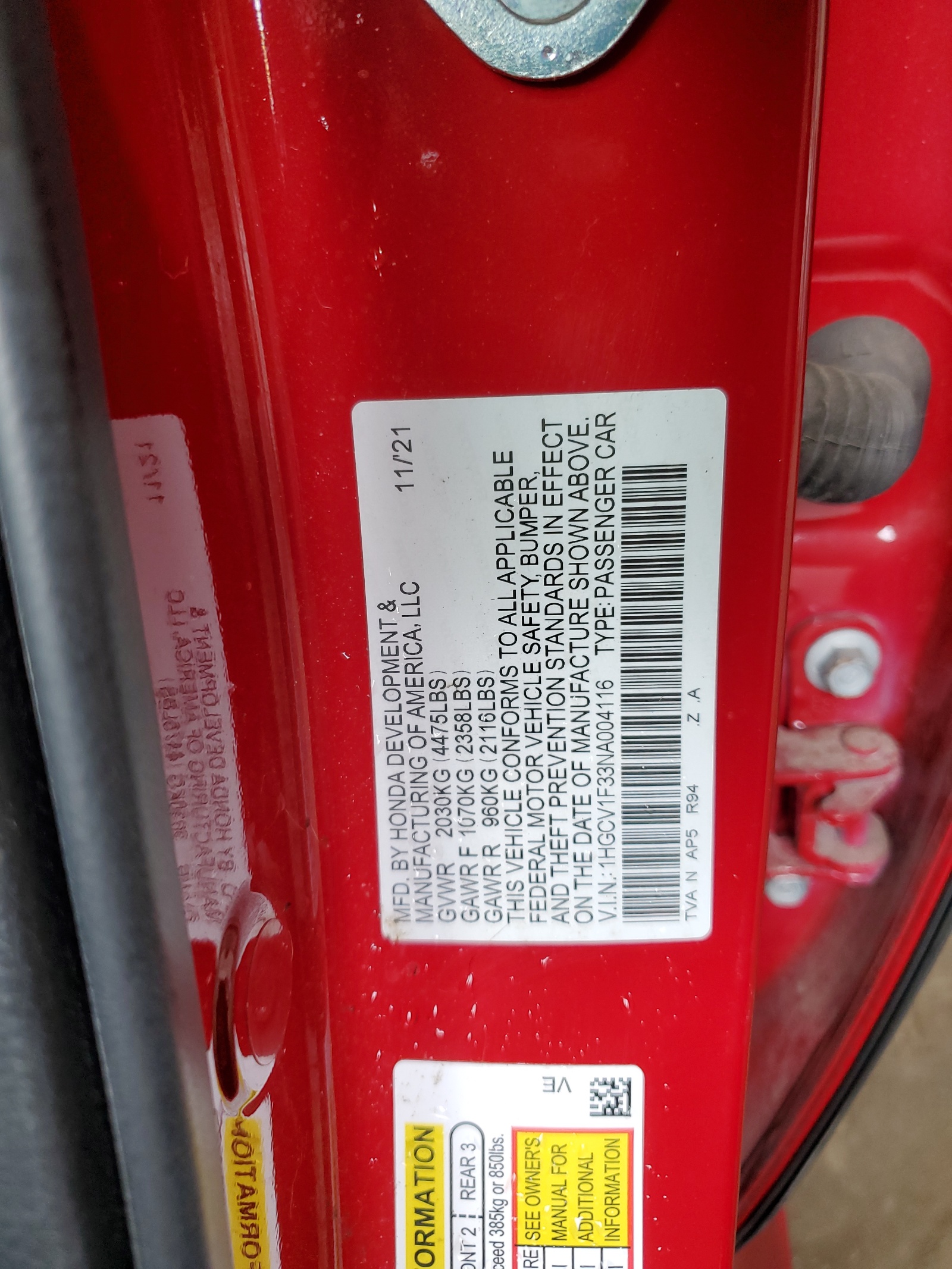 1HGCV1F33NA004116 2022 Honda Accord Sport