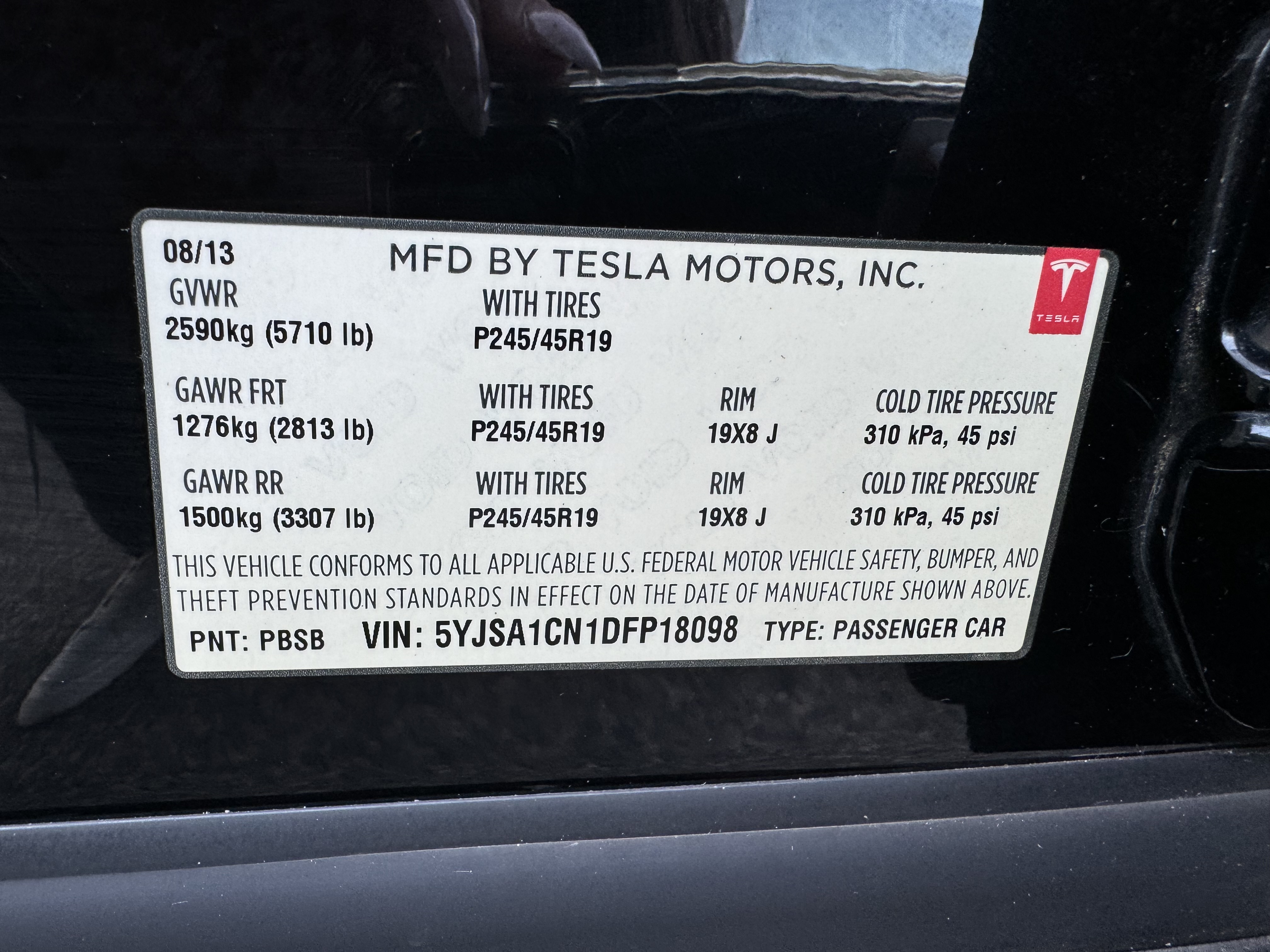 5YJSA1CN1DFP18098 2013 Tesla Model S