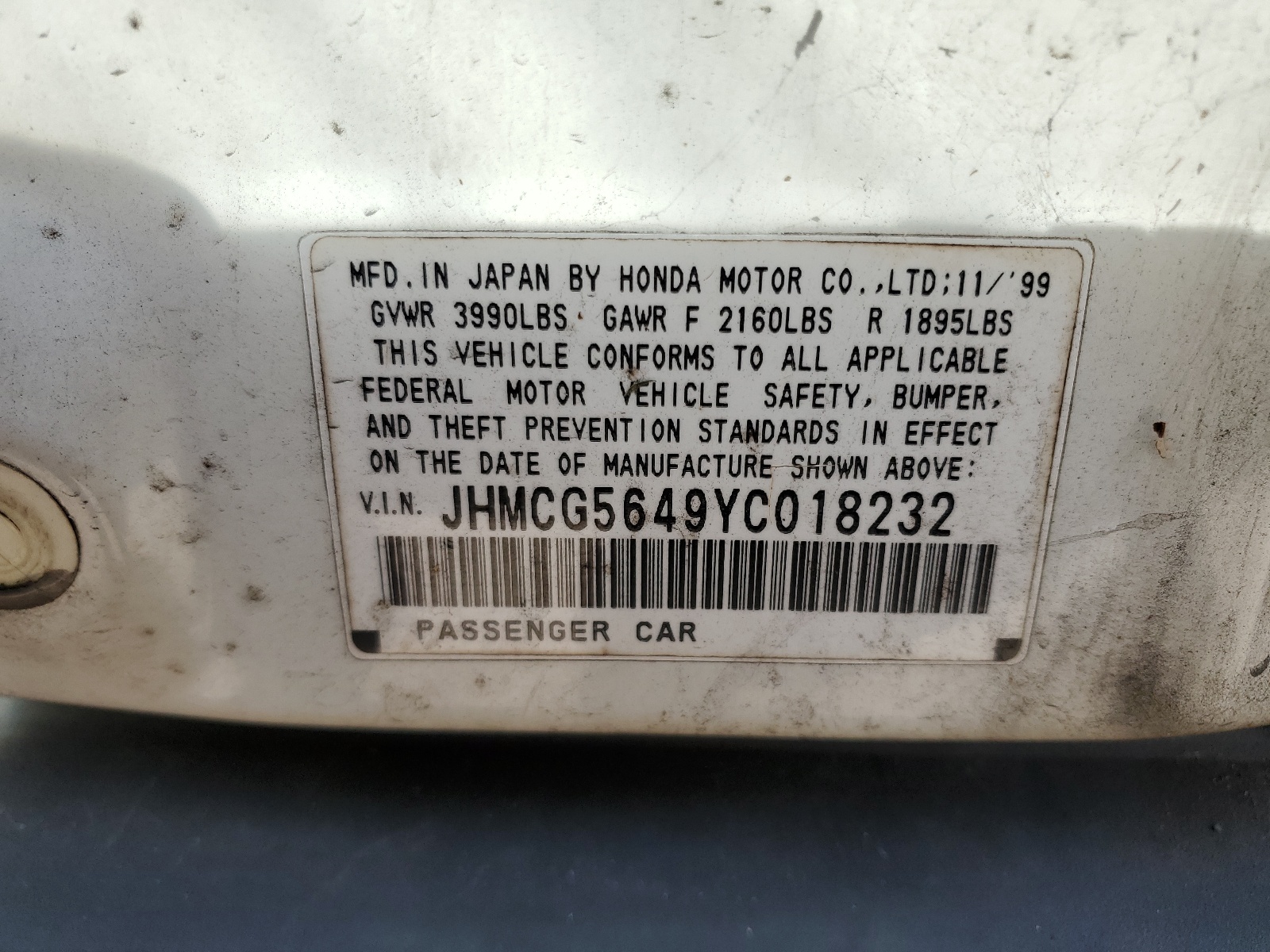 JHMCG5649YC018232 2000 Honda Accord Lx