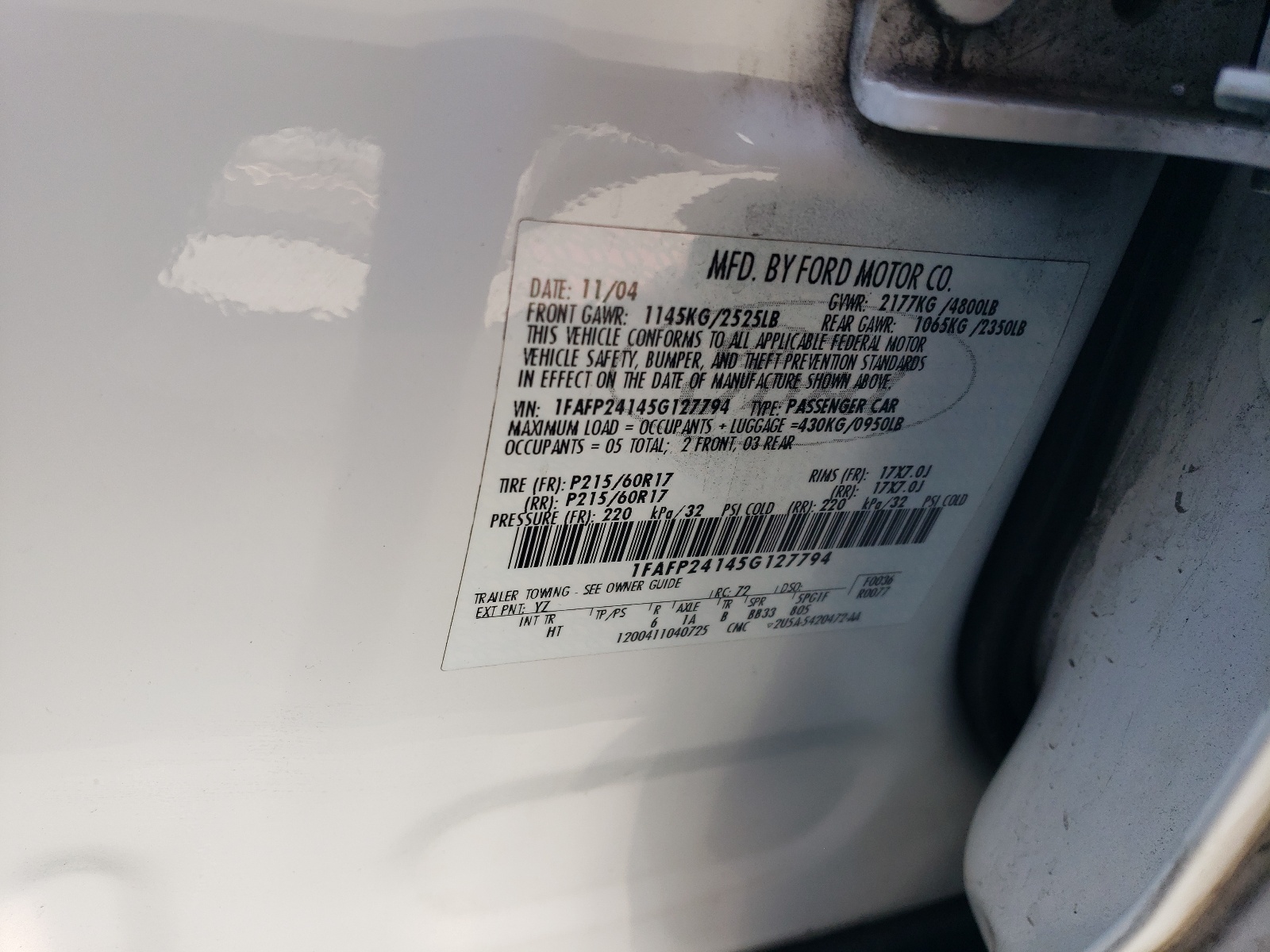 1FAFP24145G127794 2005 Ford Five Hundred Sel