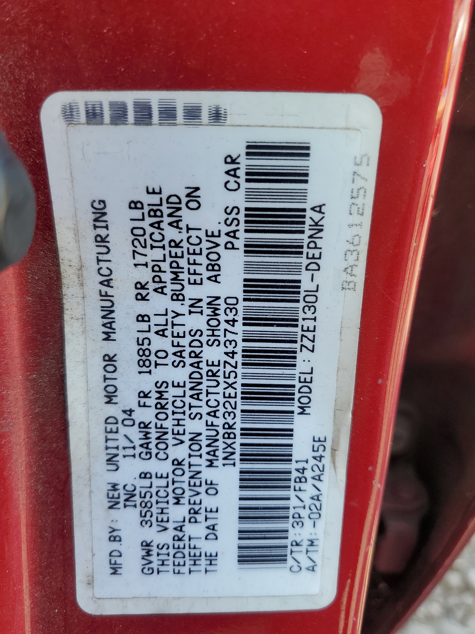 1NXBR32EX5Z437430 2005 Toyota Corolla Ce