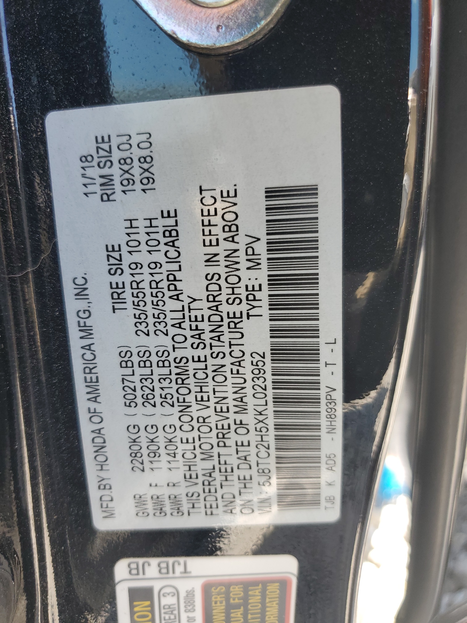 5J8TC2H5XKL023952 2019 Acura Rdx Technology