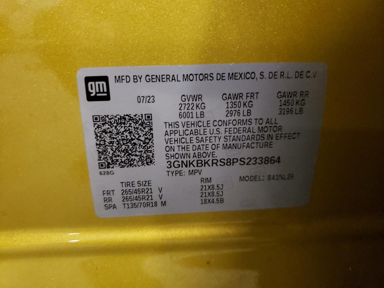 2023 Chevrolet Blazer Rs VIN: 3GNKBKRS8PS233864 Lot: 63333144