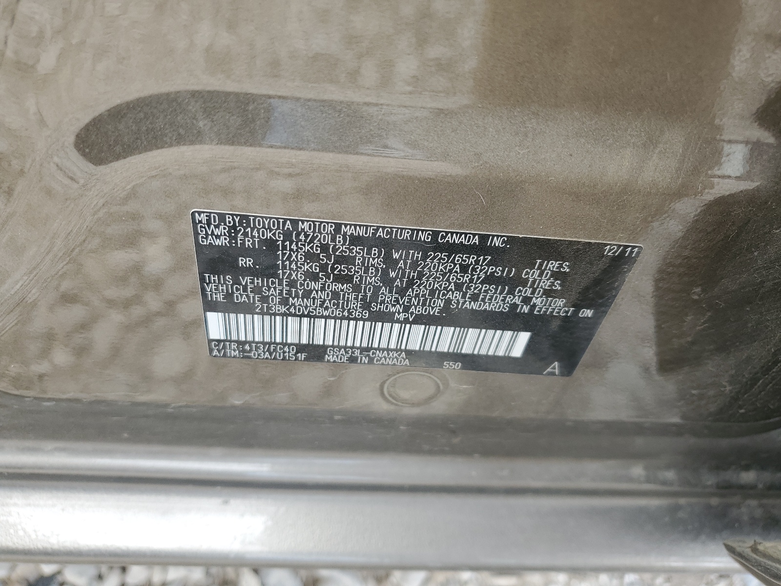 2T3BK4DV5BW064369 2011 Toyota Rav4