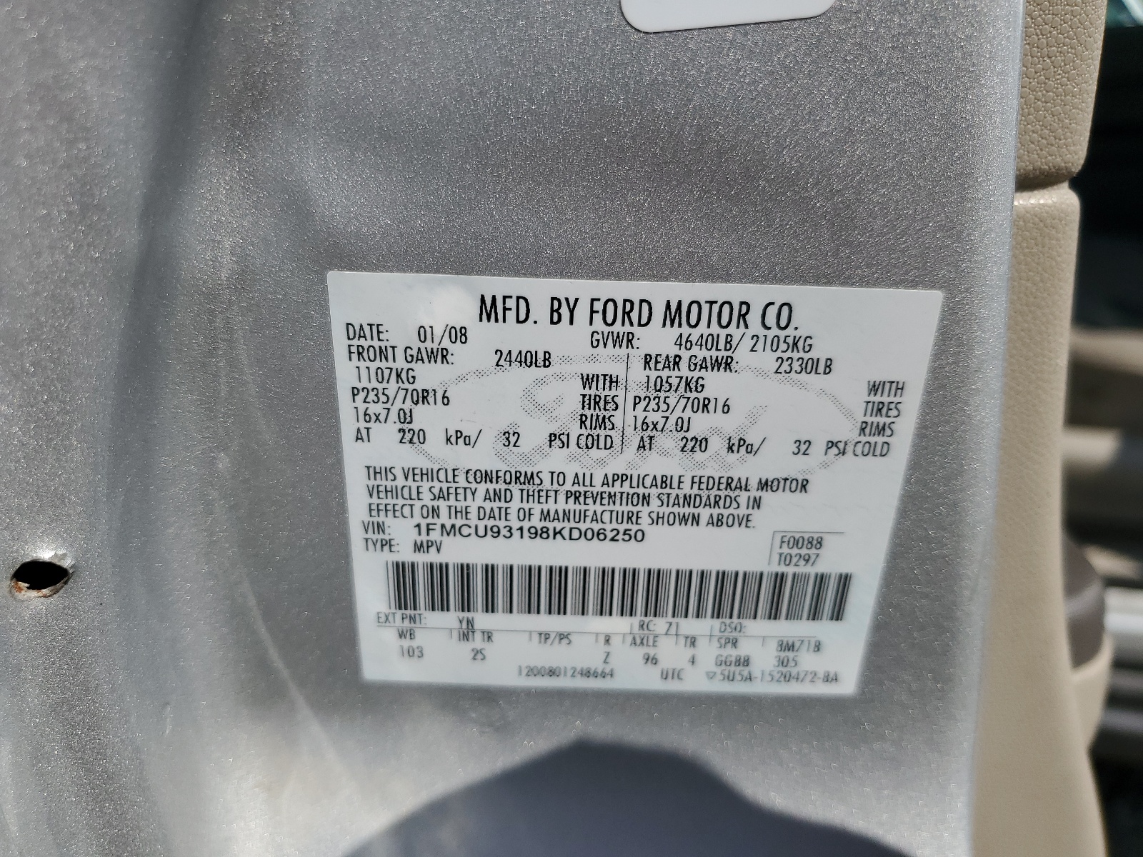 1FMCU93198KD06250 2008 Ford Escape Xlt