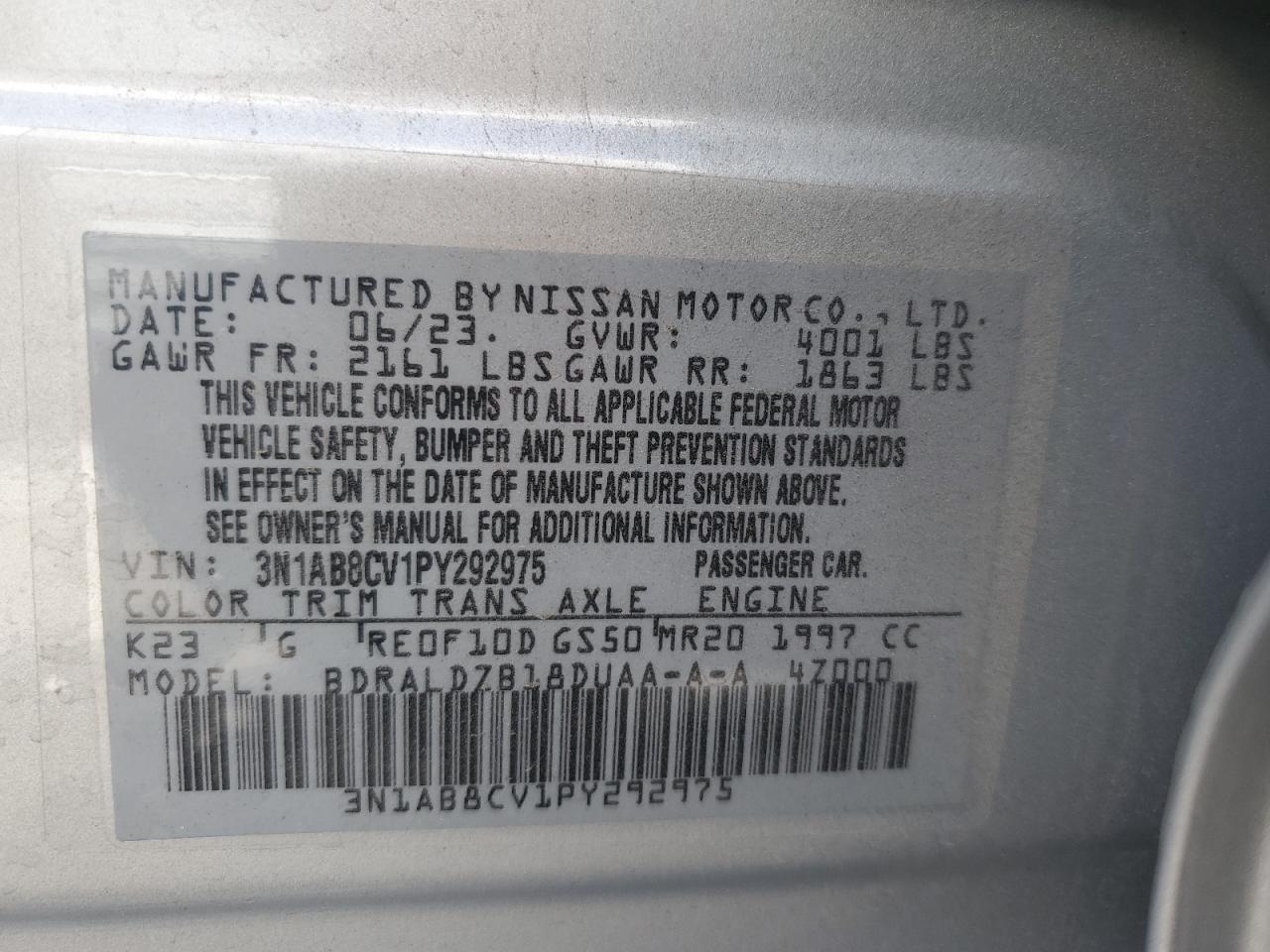 3N1AB8CV1PY292975 2023 Nissan Sentra Sv