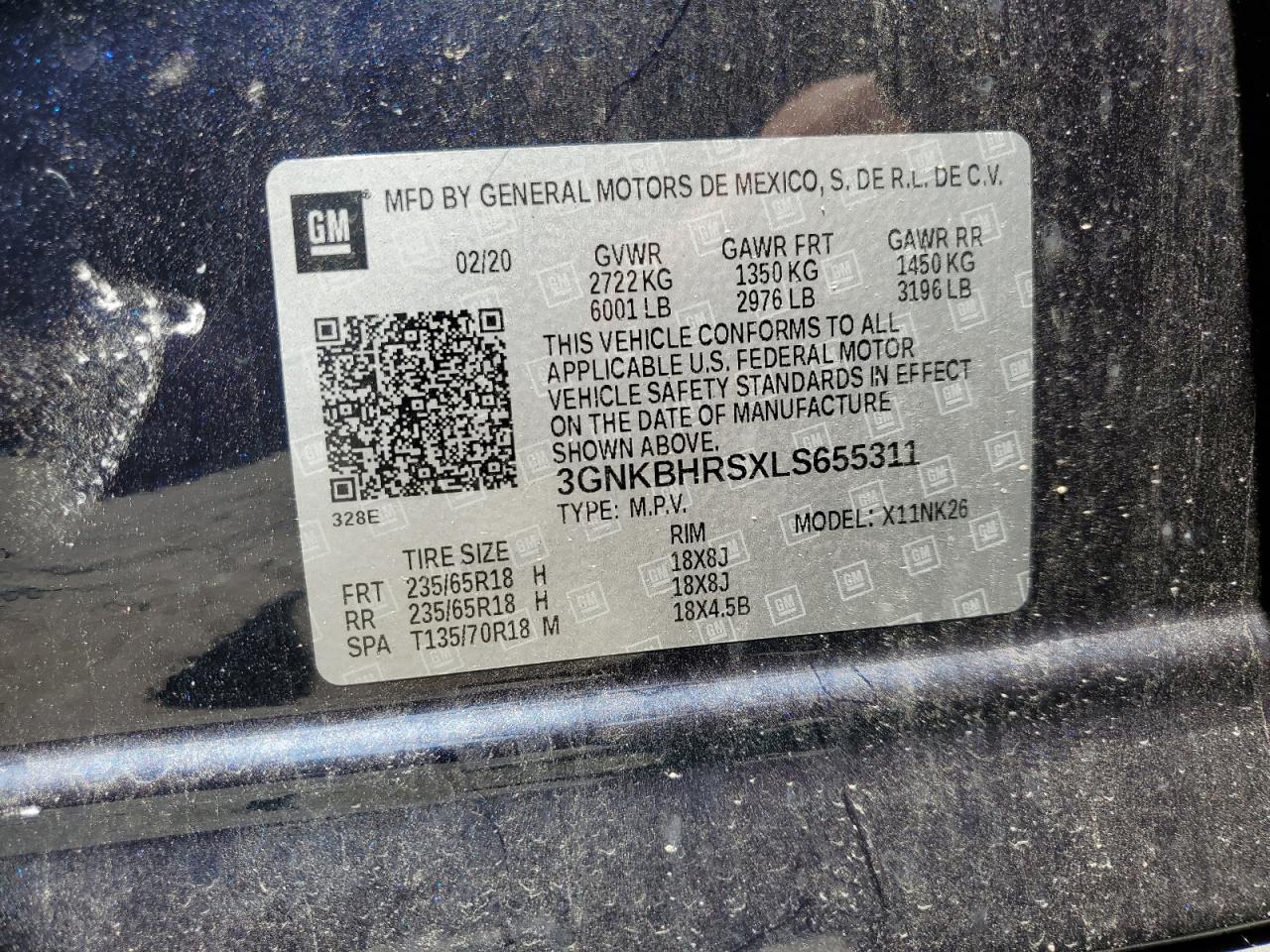 2020 Chevrolet Blazer 2Lt VIN: 3GNKBHRSXLS655311 Lot: 63090864