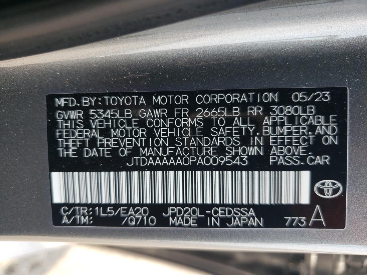 2023 Toyota Mirai Xle VIN: JTDAAAAA0PA009543 Lot: 62950534