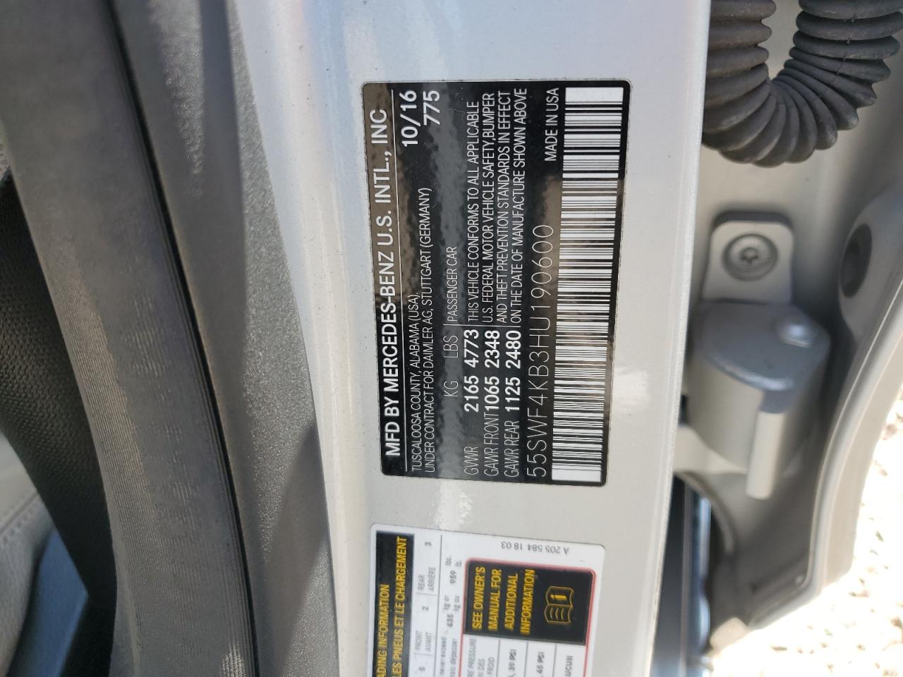 2017 Mercedes-Benz C 300 4Matic VIN: 55SWF4KB3HU190600 Lot: 64350874