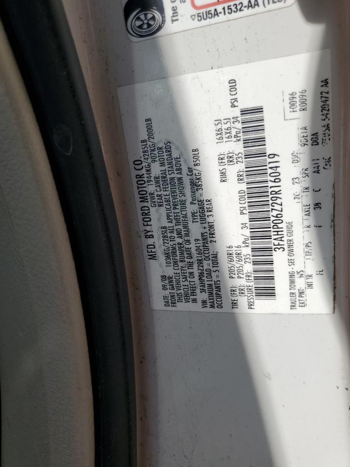 2009 Ford Fusion S VIN: 3FAHP06Z29R160419 Lot: 63715254