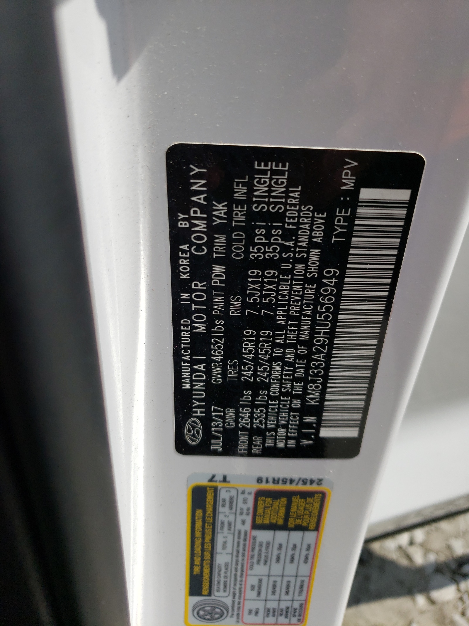 KM8J33A29HU556949 2017 Hyundai Tucson Limited