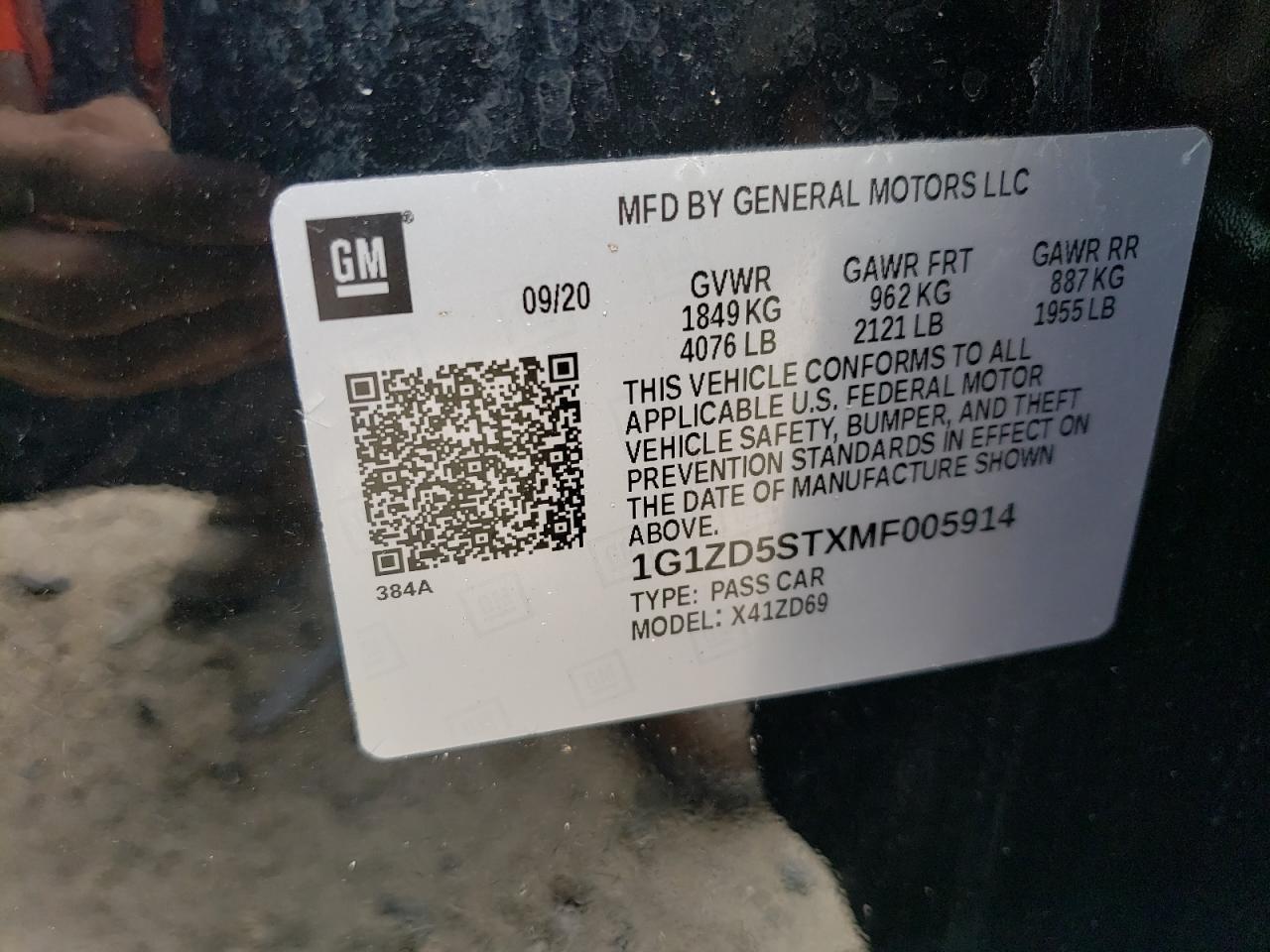 1G1ZD5STXMF005914 2021 Chevrolet Malibu Lt